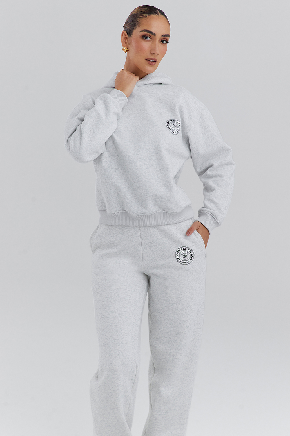 Muse Light Grey Marl Cotton Fleece-Back Hoodie