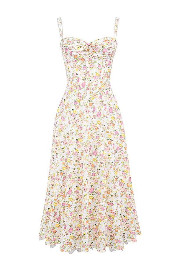 Rosalee Ivory Meadow Print Cotton Bustier Sundress