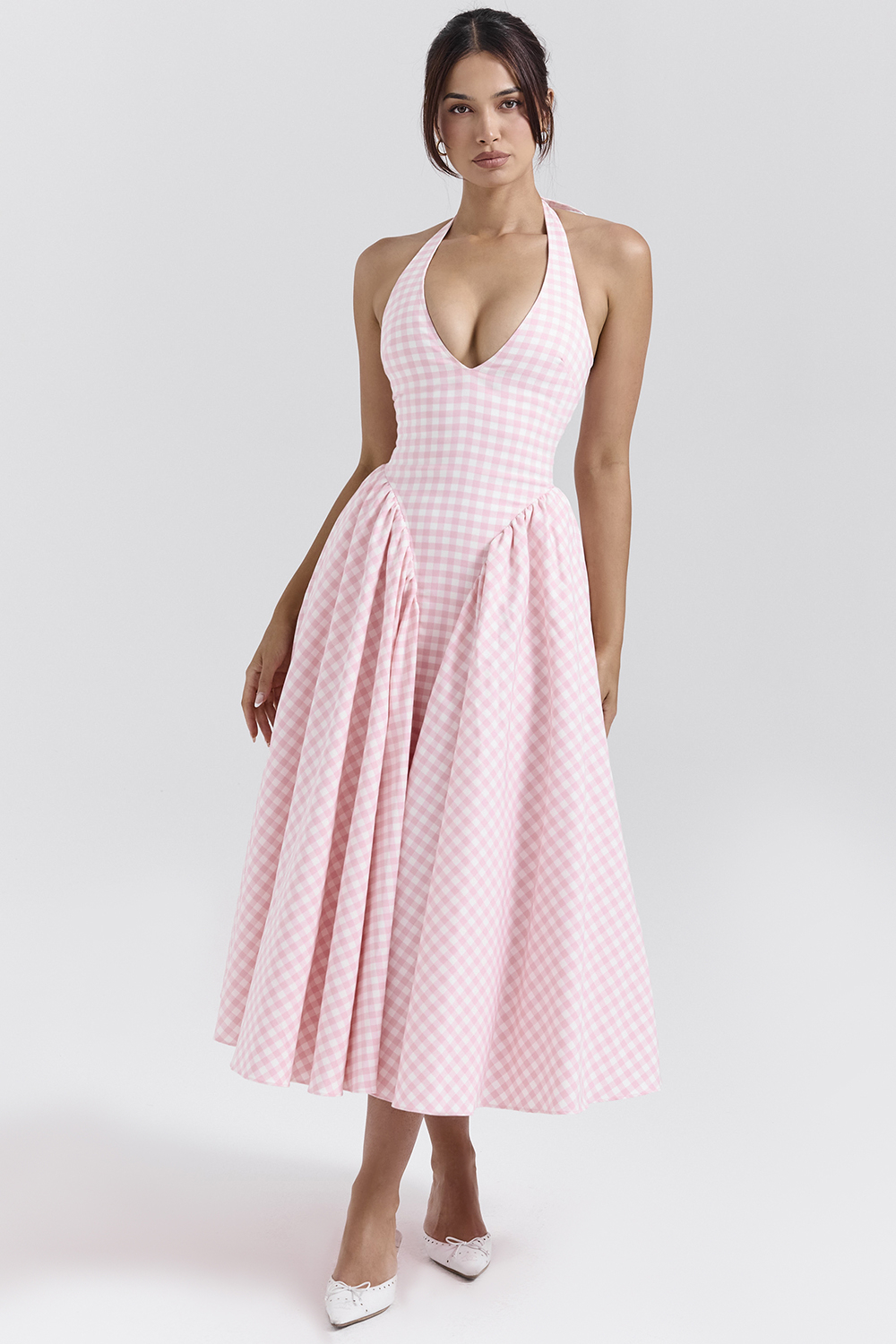 Marilyn Strawberry Shortcake Gingham Halter Midi Sundress