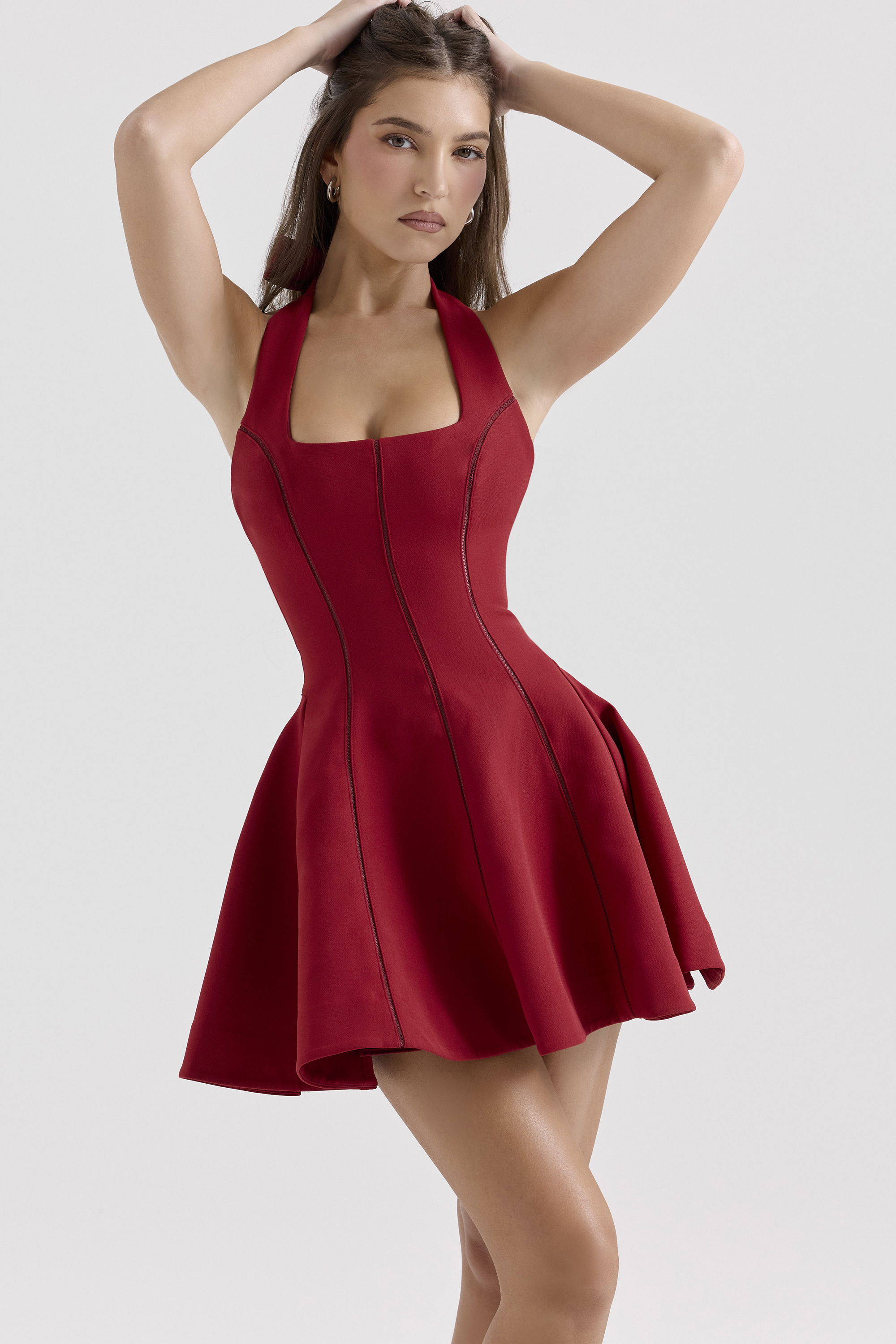 Loulette Red Halter Neck Bow Mini Dress