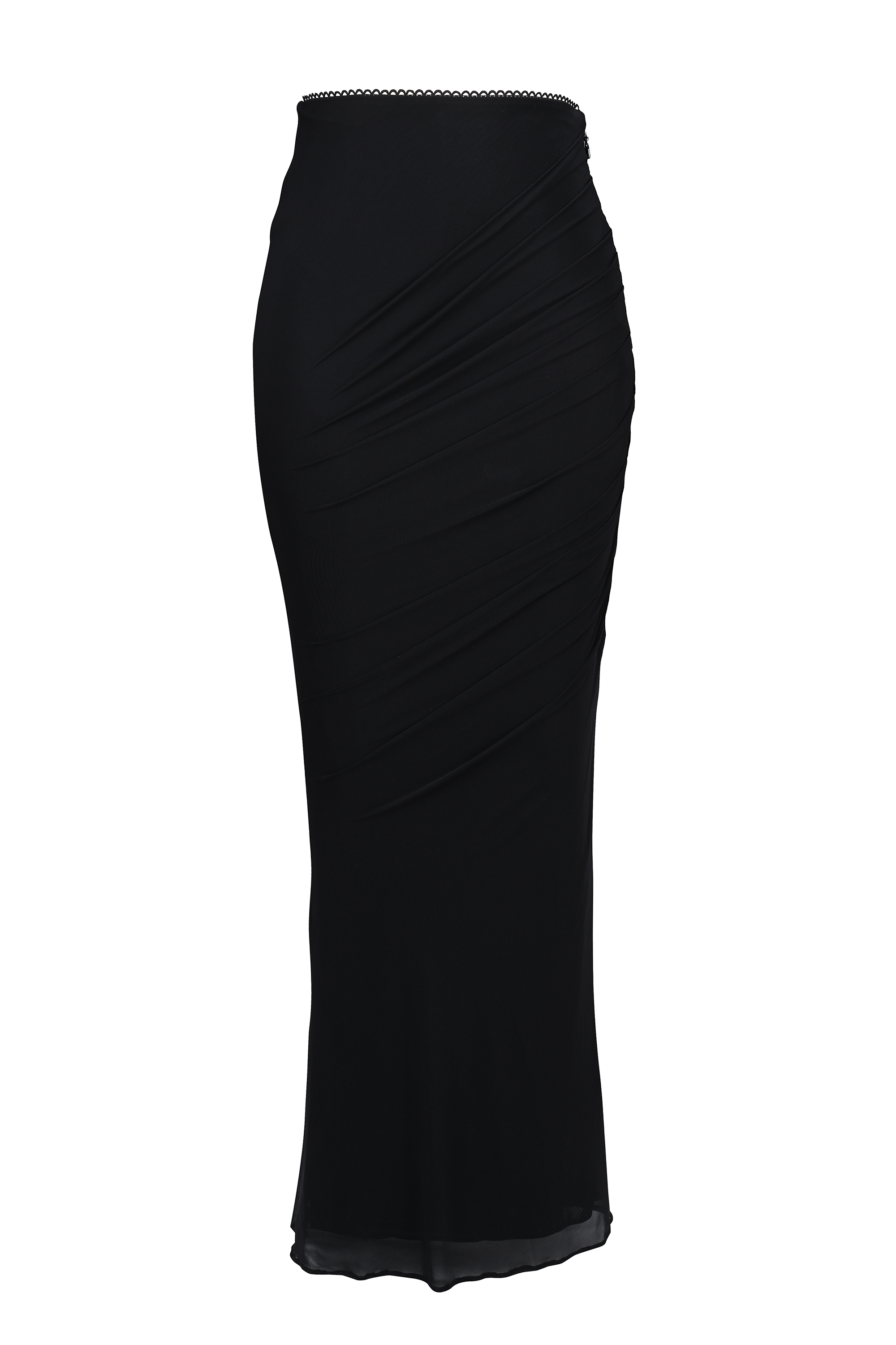 Cassidy Black Mesh Maxi Skirt with Fluted Hem