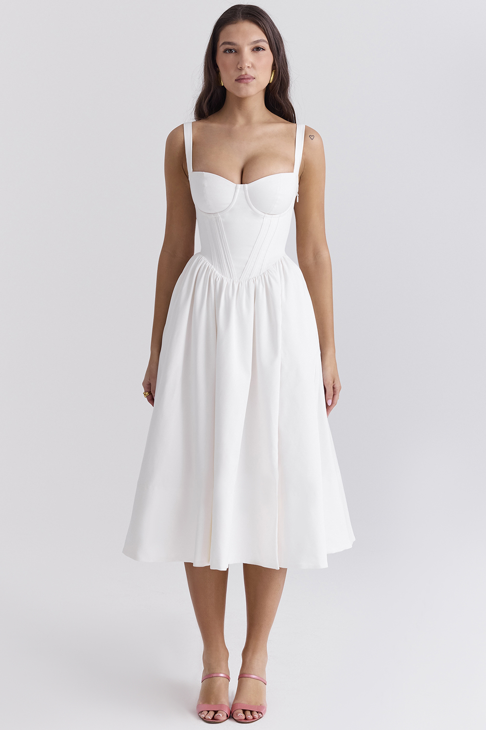 Kelly White Corset Midi Sundress