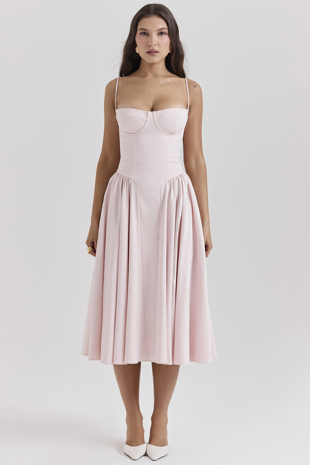 Samaria Ballerina Pink Twill Corset Midi Dress