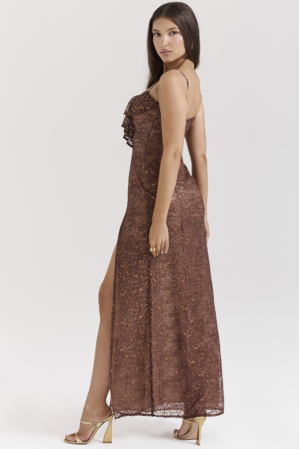 Lucianna Espresso Lace Maxi Dress