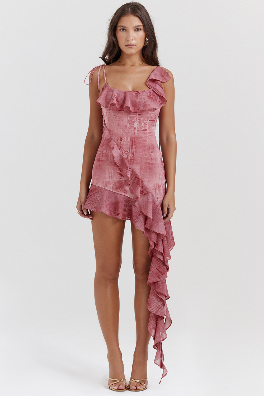 Lyrah Pink Print Ruffle Mini Dress