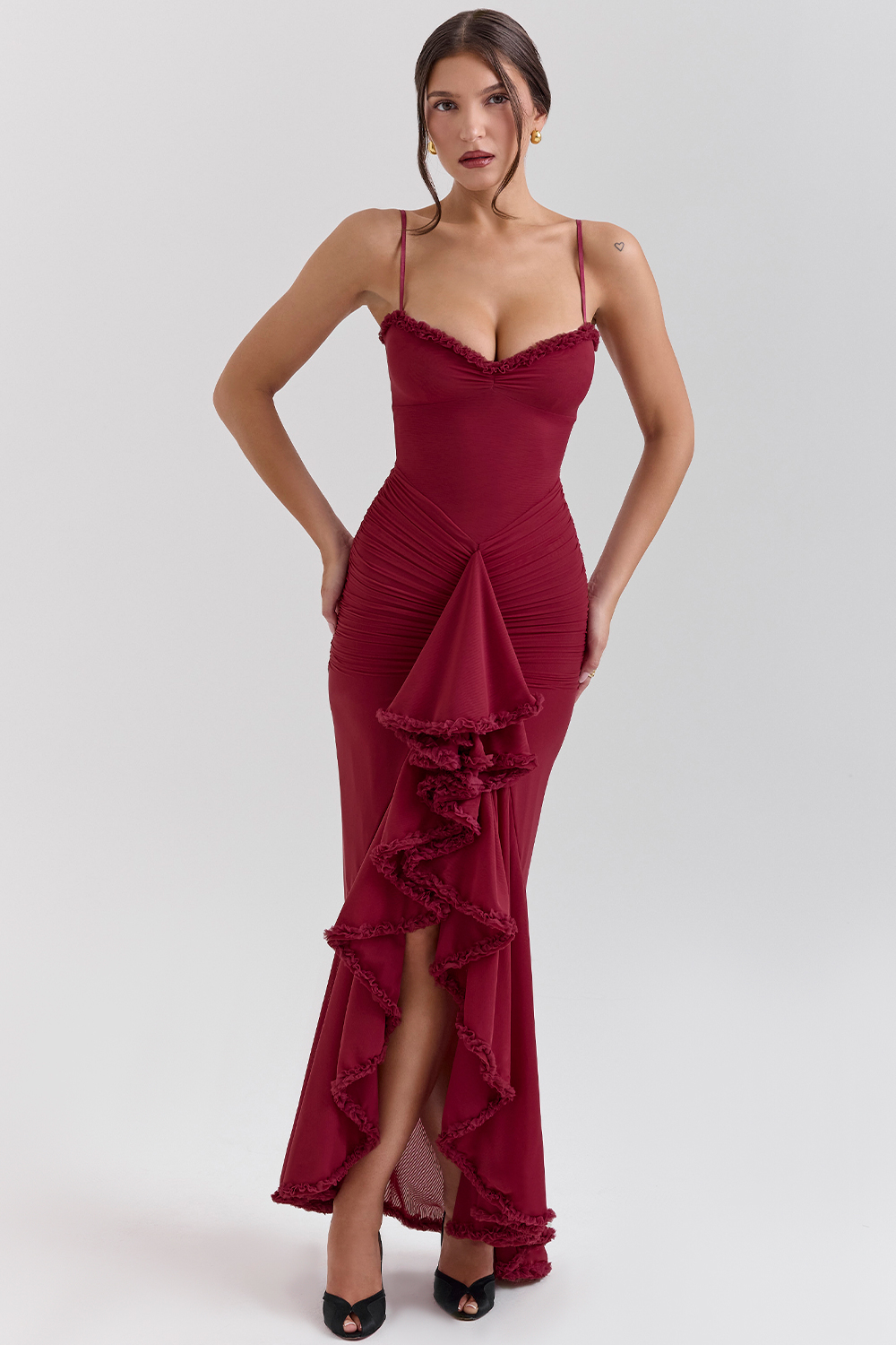 Gabbi Wine Ruffled Front Gown