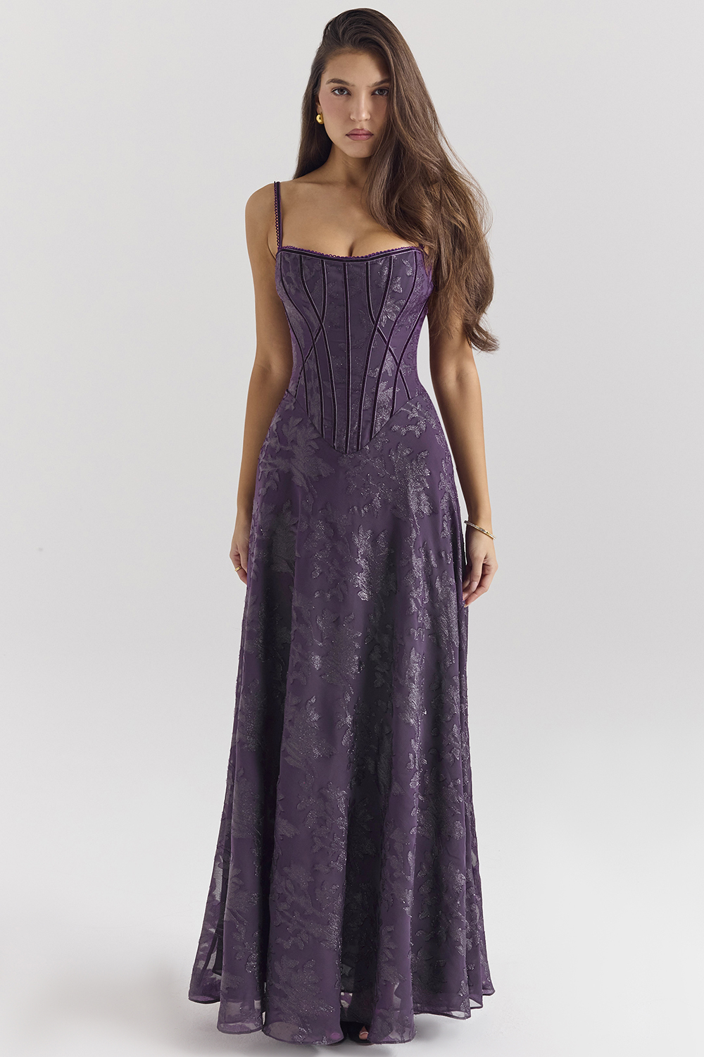 Esme Grape Lurex Chiffon Maxi Dress