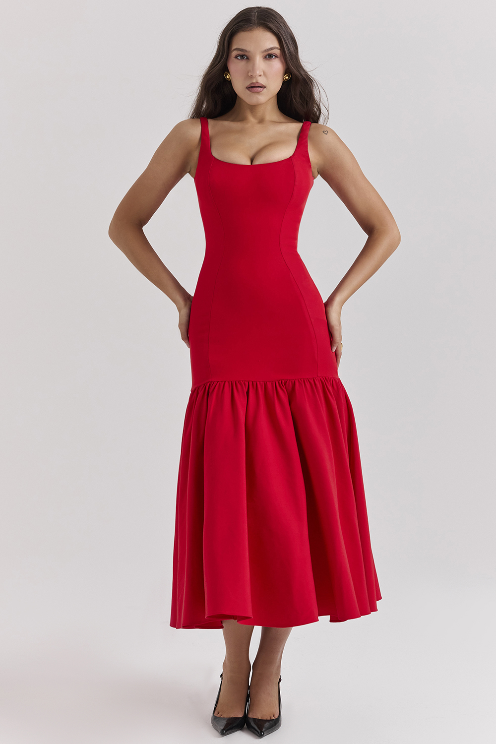 Amore Scarlet Dropped Waist Midi Dress