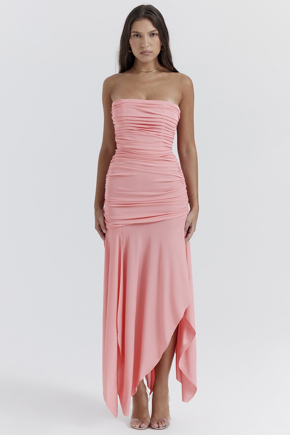 Ivana Apricot Gathered Asymmetric Dress