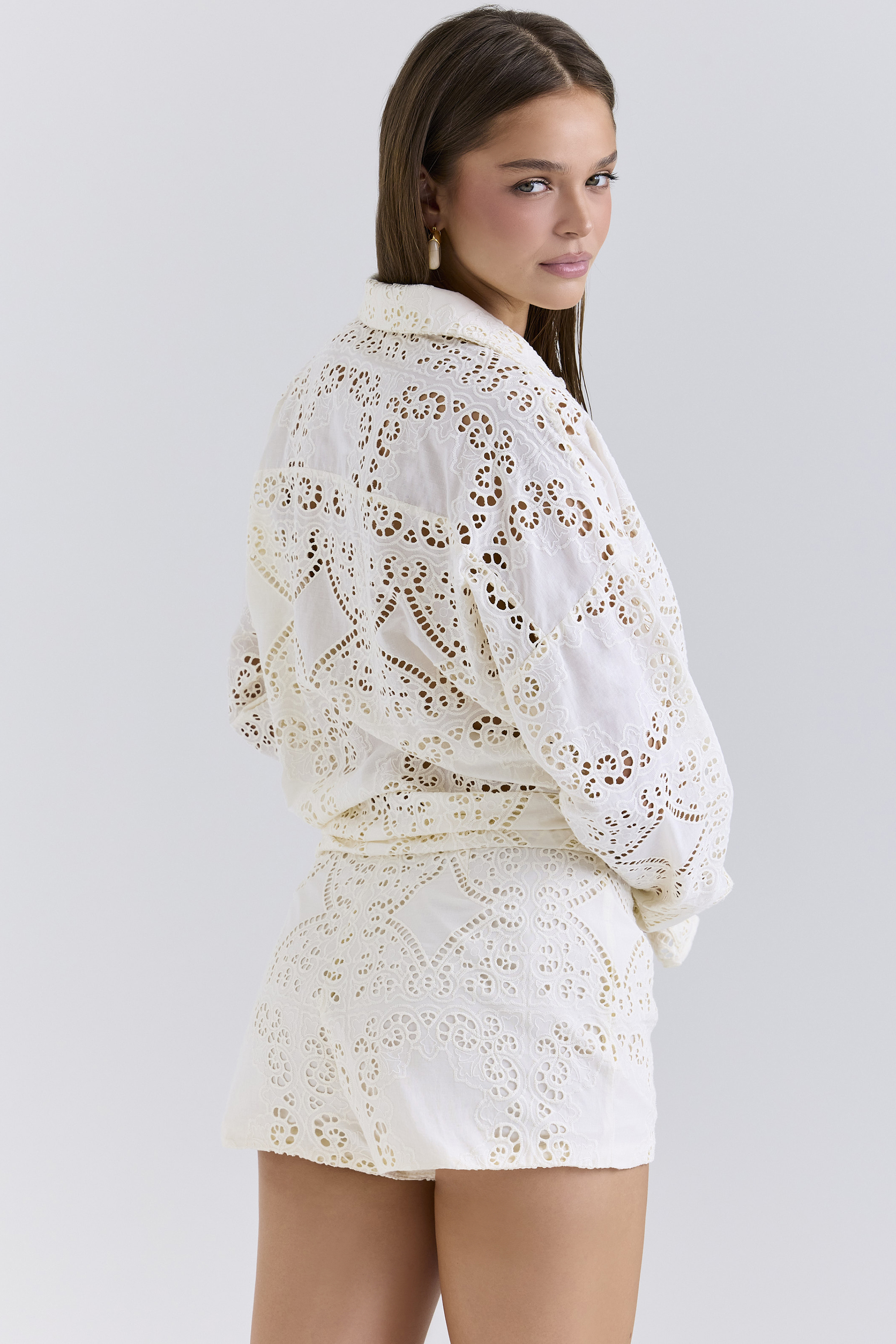 Eman White Cotton Broderie Anglaise Shorts