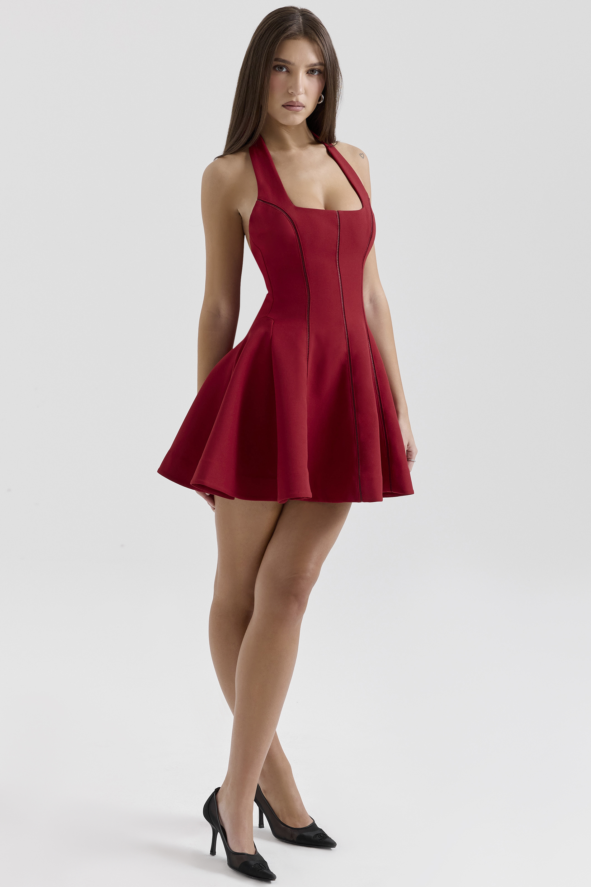 Loulette Red Halter Neck Bow Mini Dress