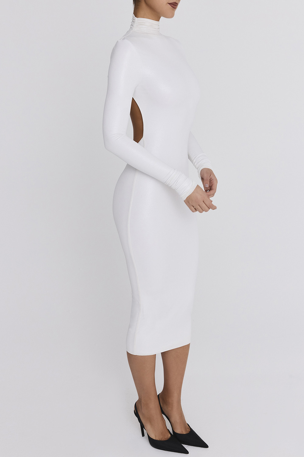 Mistress Rocks White Glitter Jersey Open Back Midi Dress - SALE