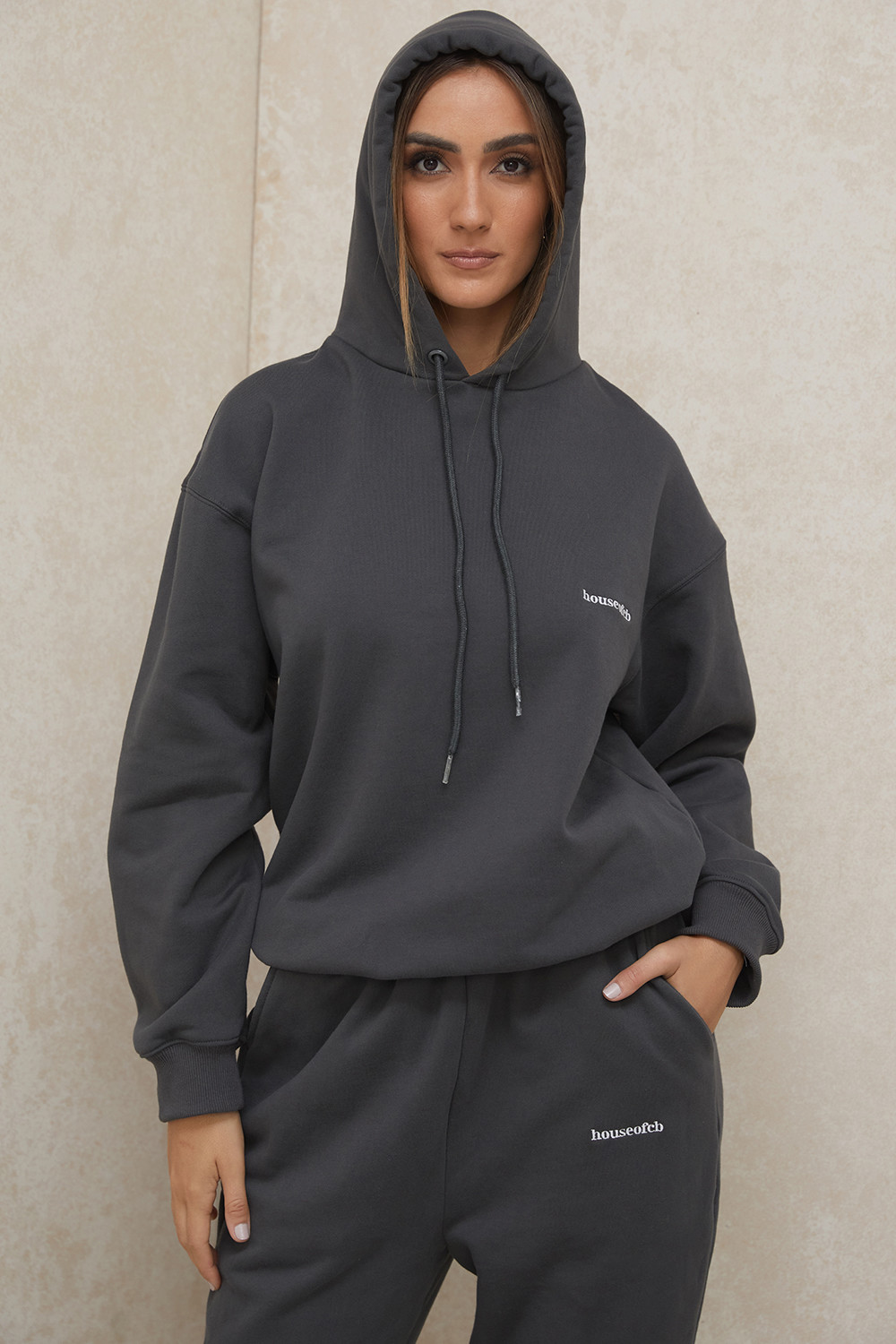 Halo Charcoal Cotton Fleece-Back Oversized Hoodie