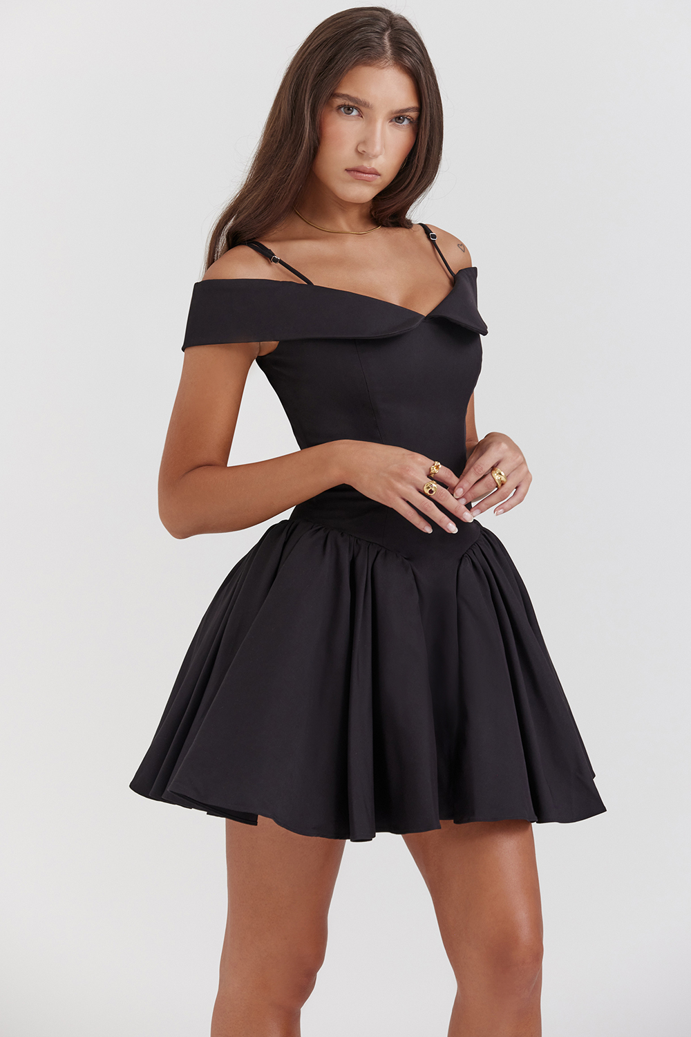 Elida Black Off Shoulder Mini Dress
