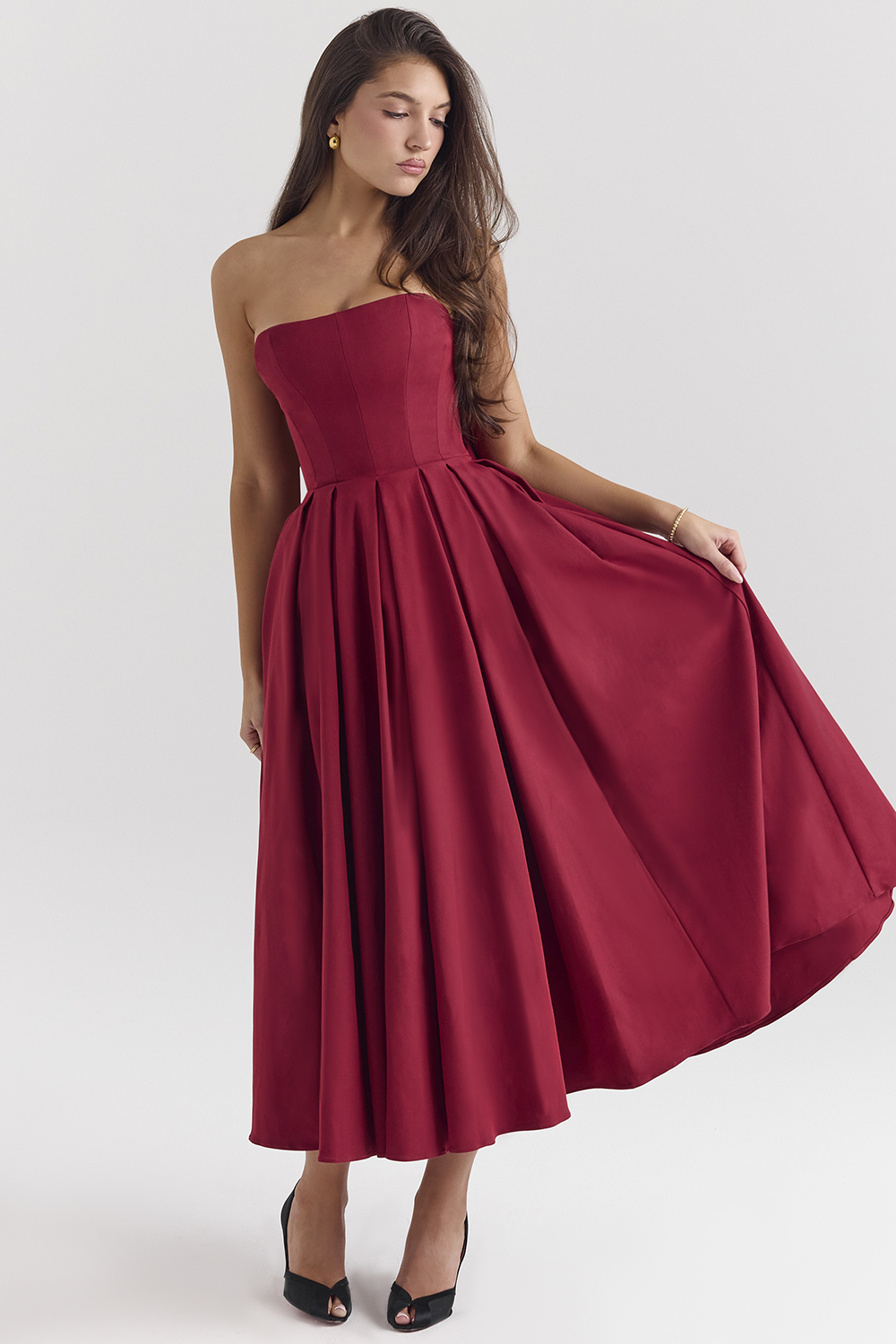 Pandora Berry Strapless Detachable Bow Midi Dress