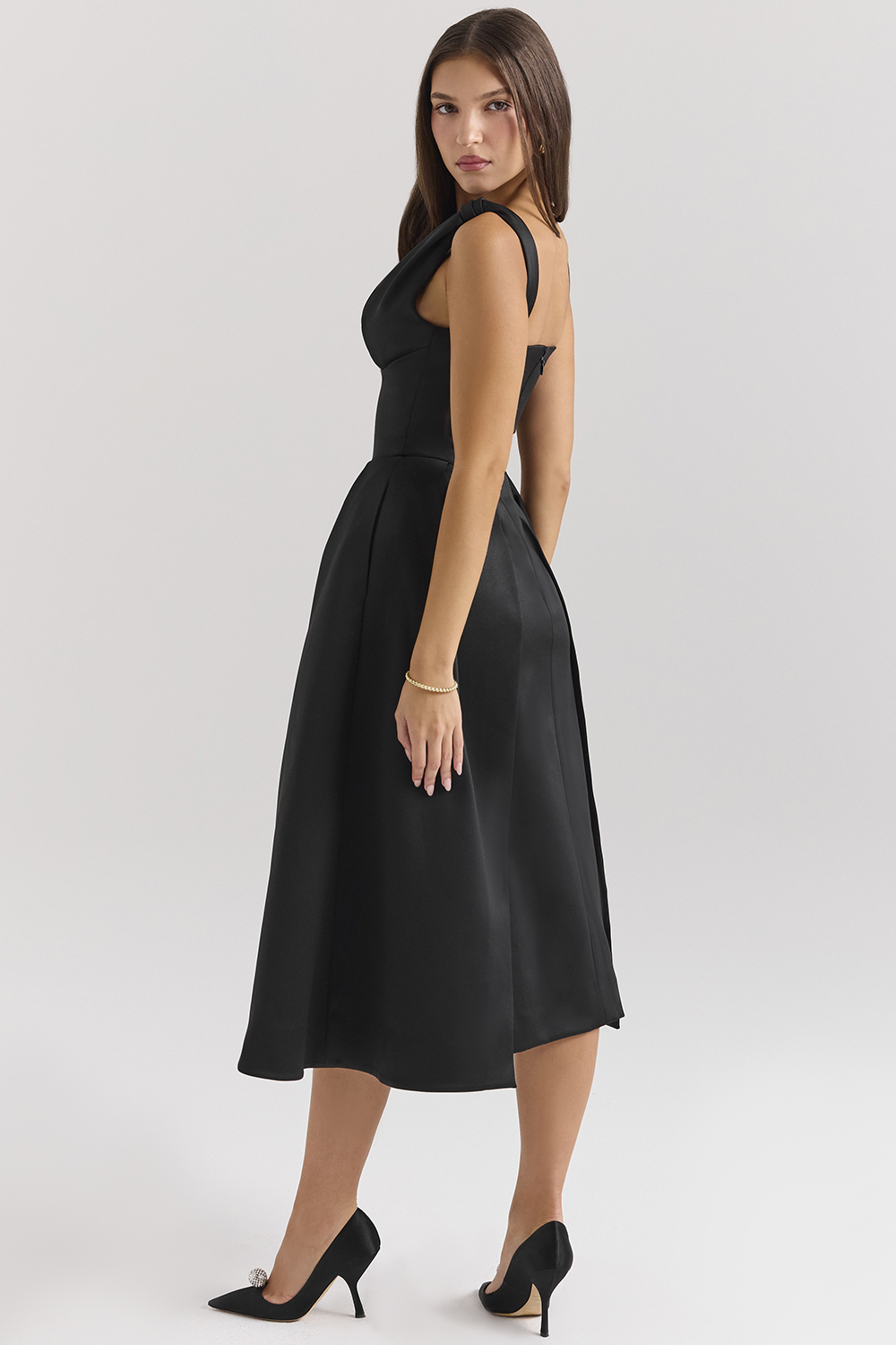 Paloma Black Satin Twist Strap Midi Dress - SALE