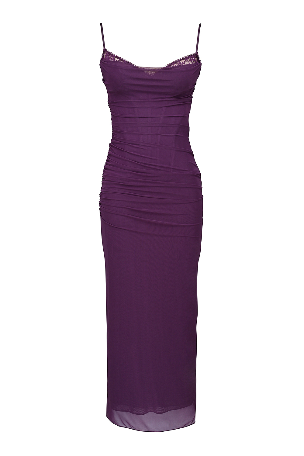 Nalini Grape Mesh Corset Maxi Dress