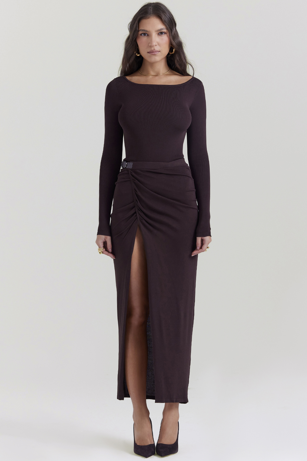 Lilas Espresso Knit Midi Skirt - SALE
