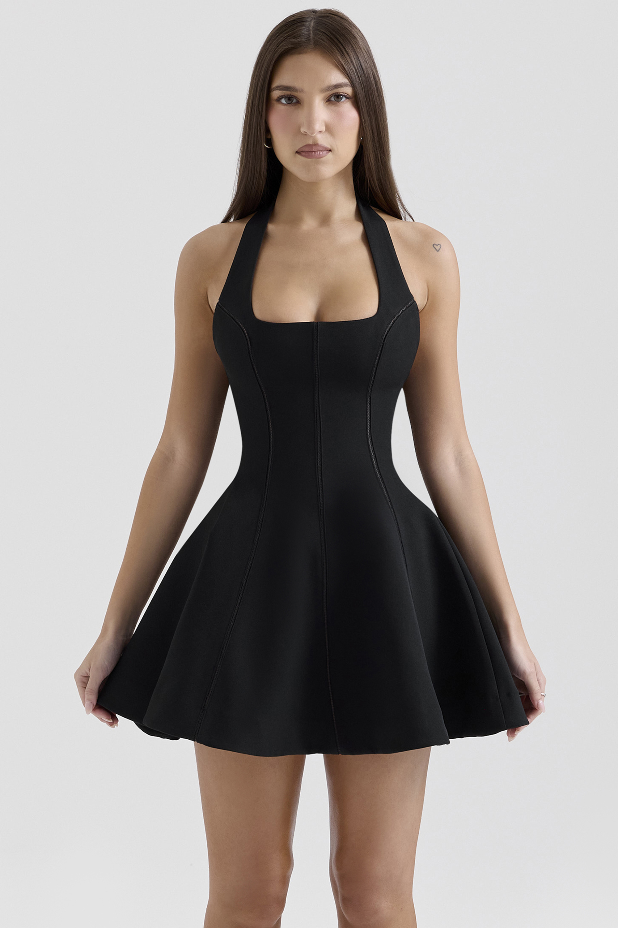 Loulette Black Halter Neck Bow Mini Dress