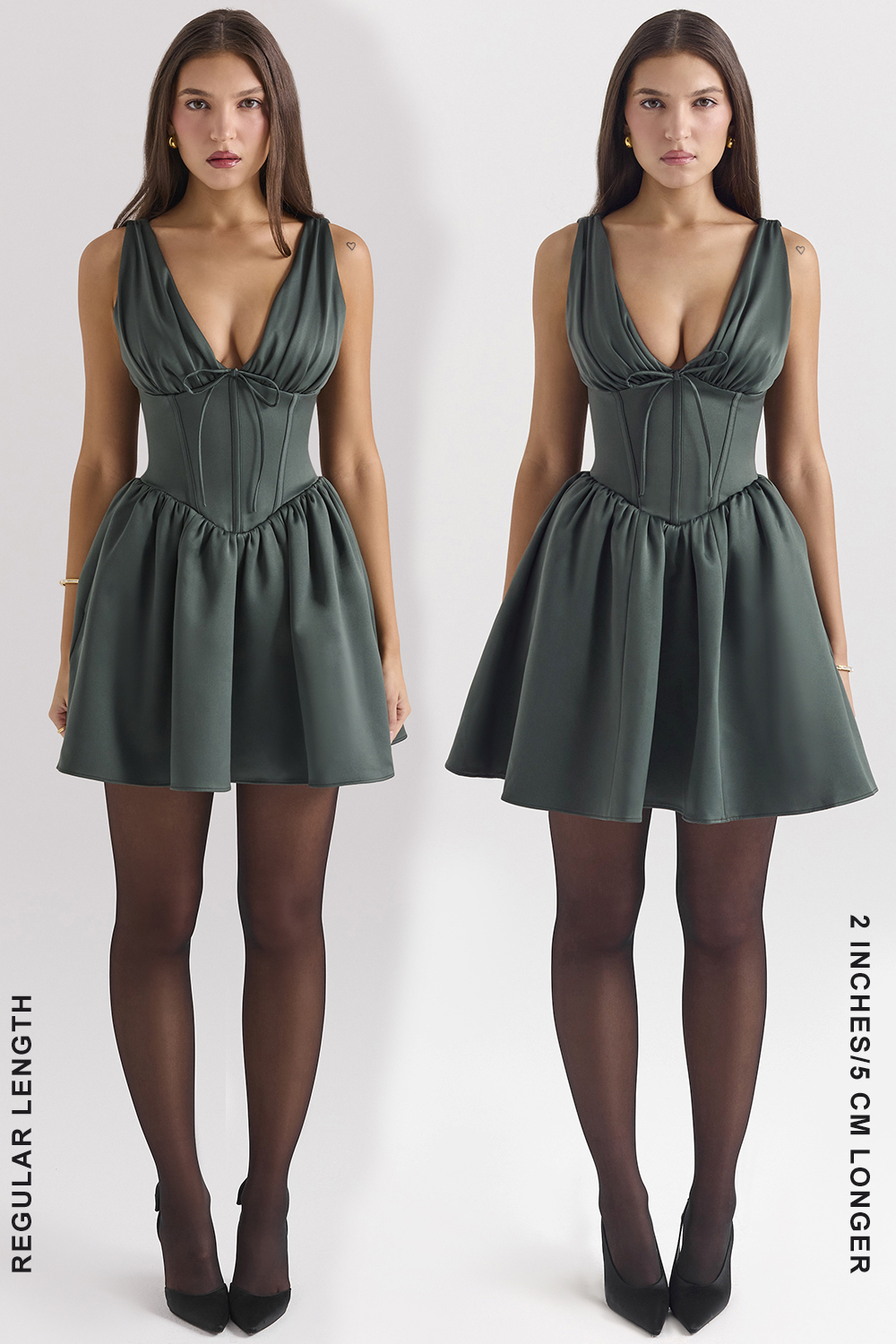 Emmeliette Forest Green Satin Mini Dress