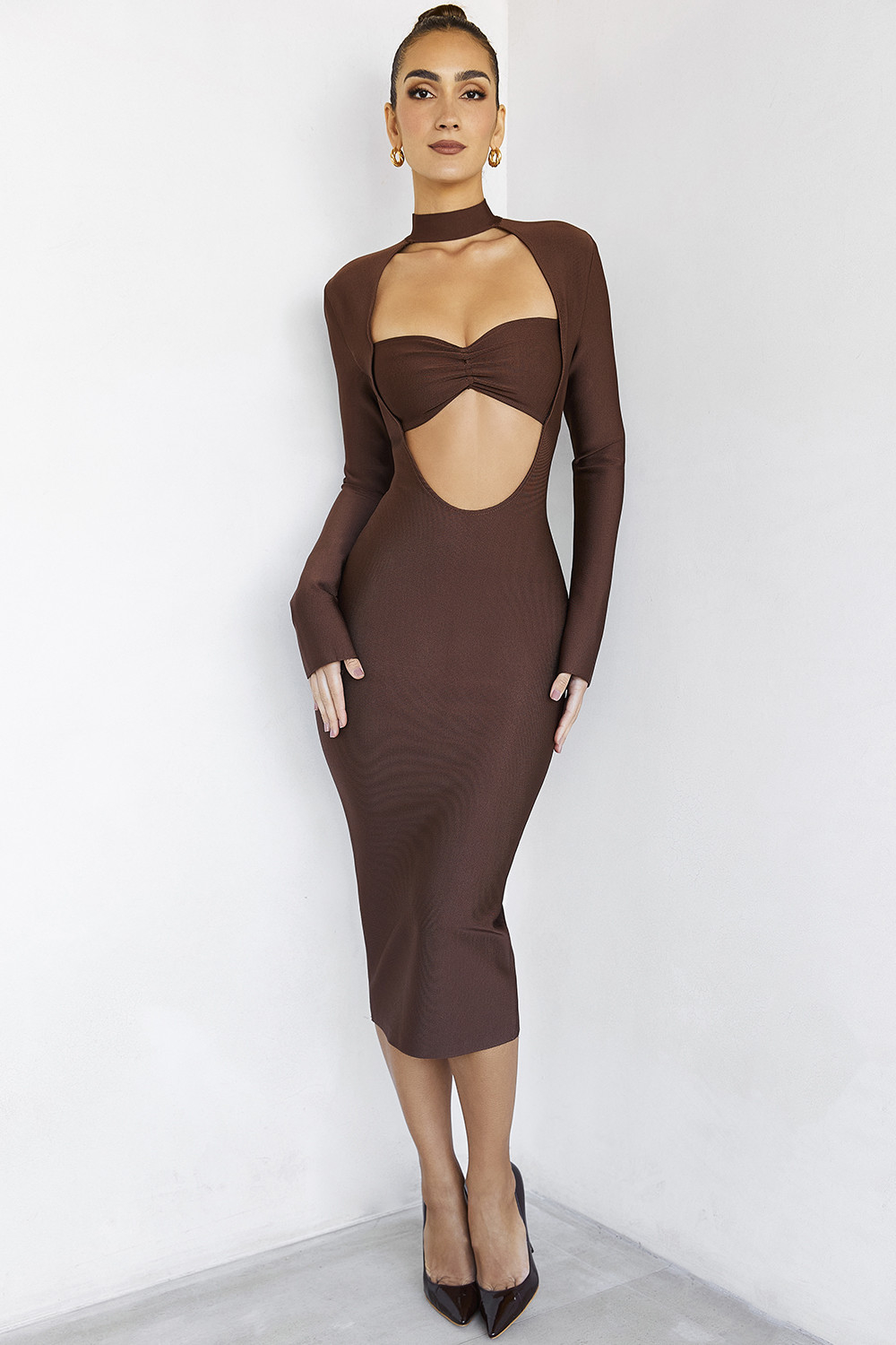ImplicationsMistress Rocks  Chocolate Bandage Cutout Midi Dress