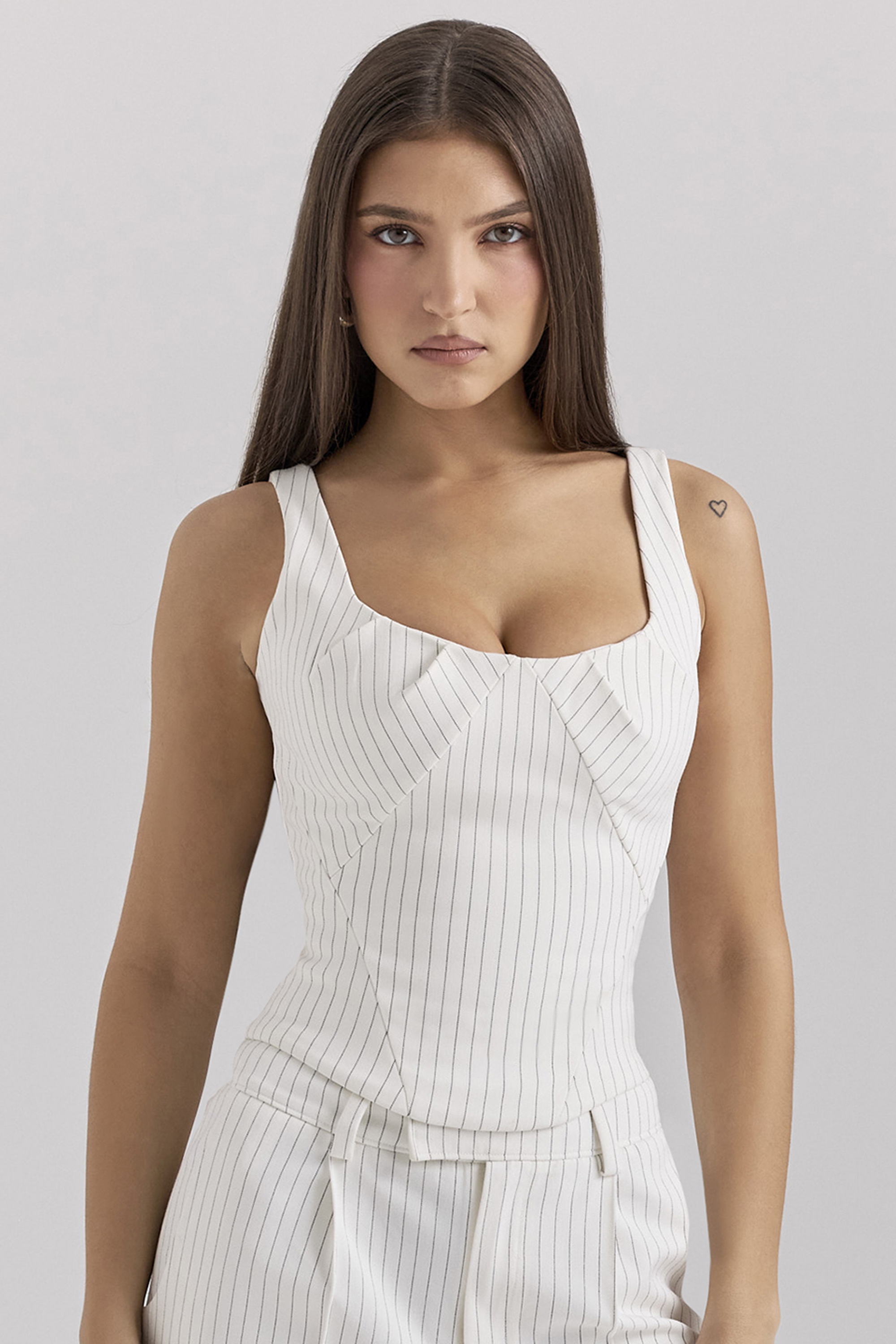 Selma White Pinstripe Boned Corset Top
