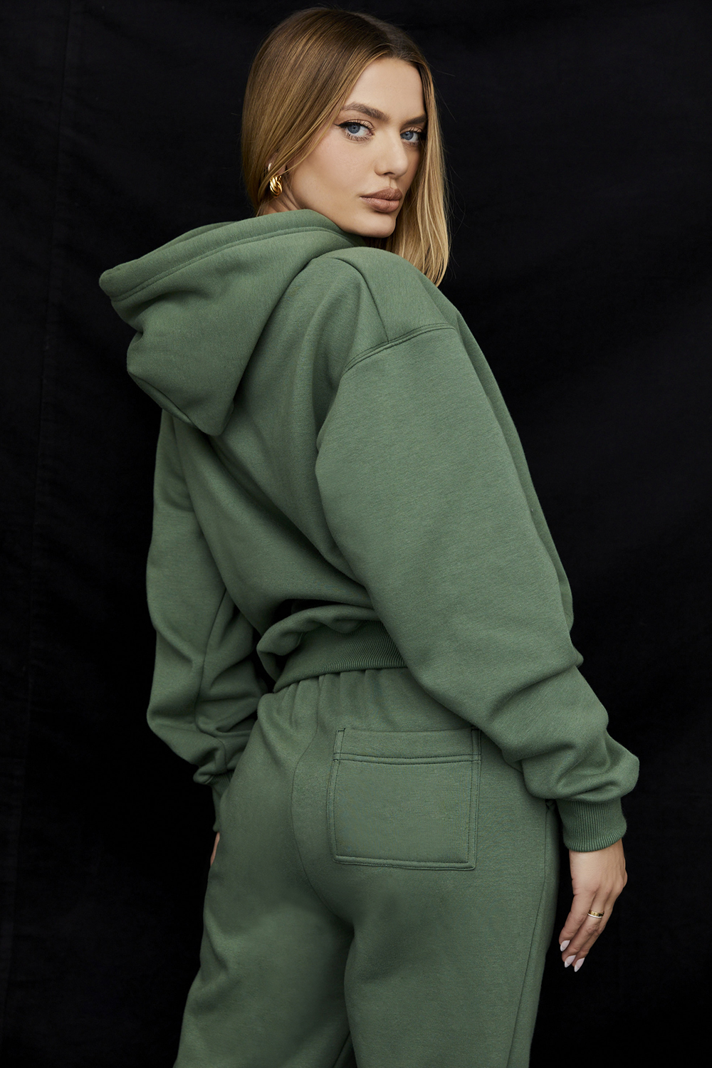 Halo Moss Cotton Fleece-Back Oversized Hoodie