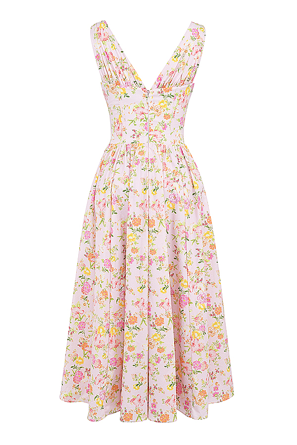 Emmelina Pink Meadow Print Cotton Corset Sundress