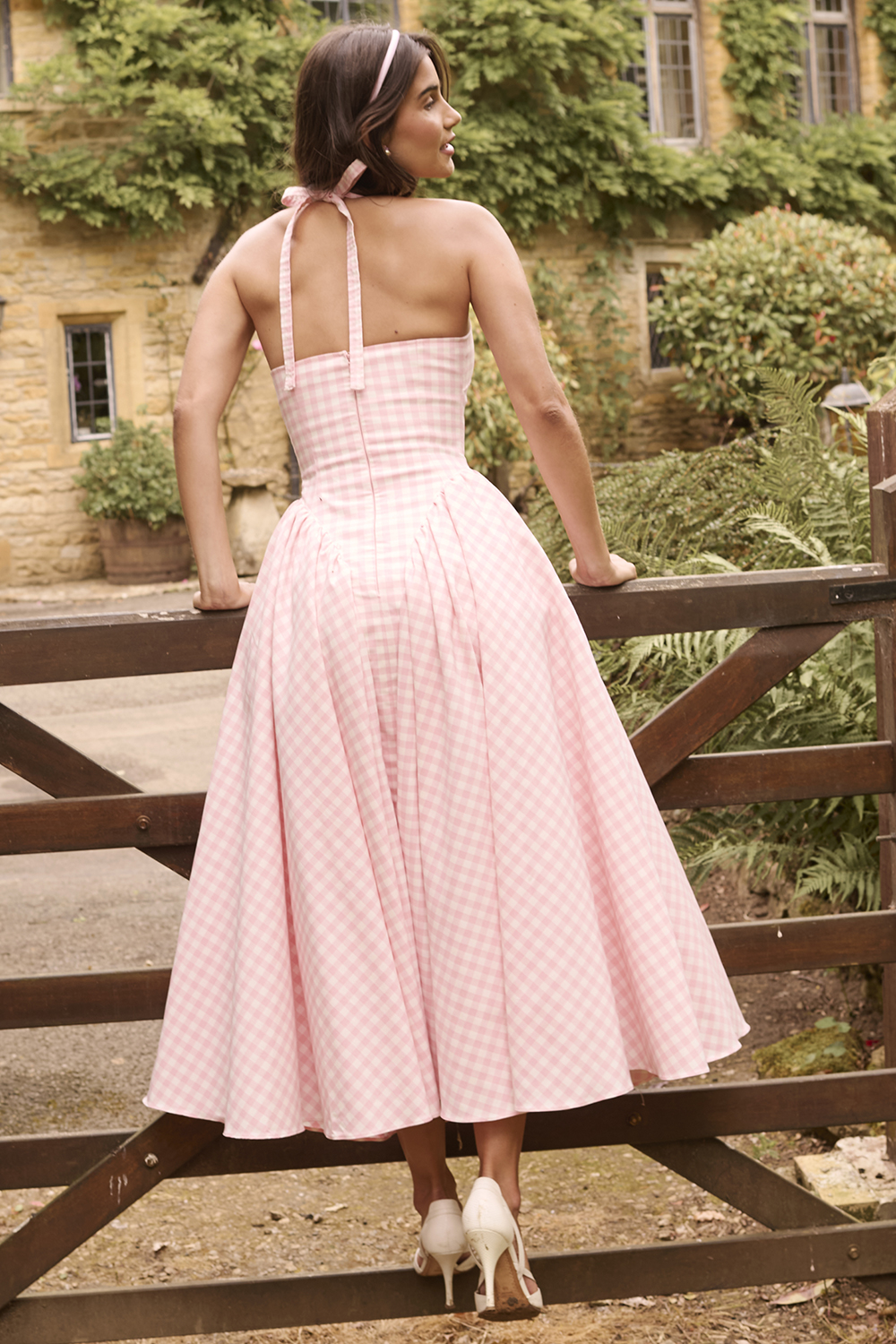 Marilyn Strawberry Shortcake Gingham Halter Midi Sundress