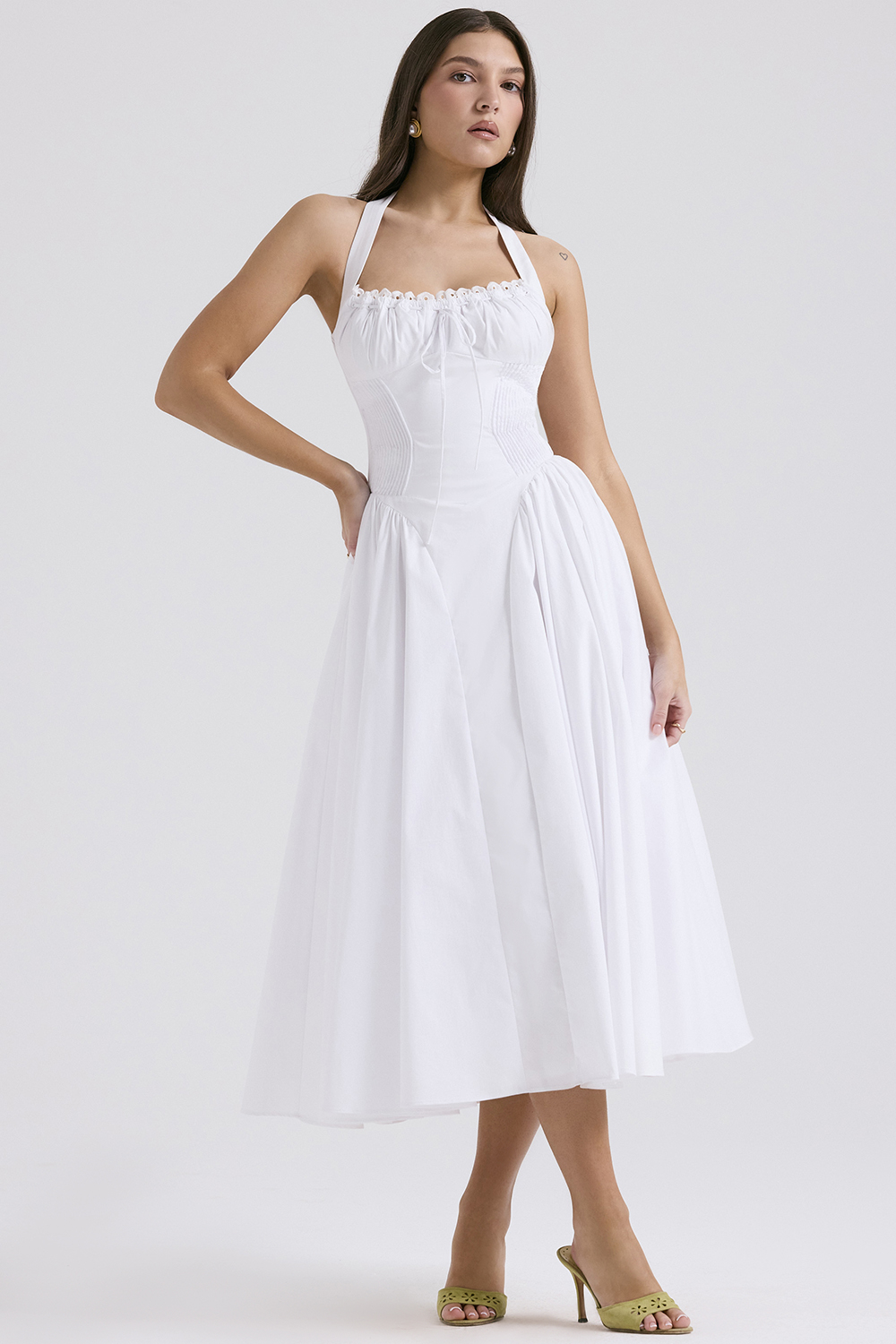 Adabella White Cotton Halter Sundress