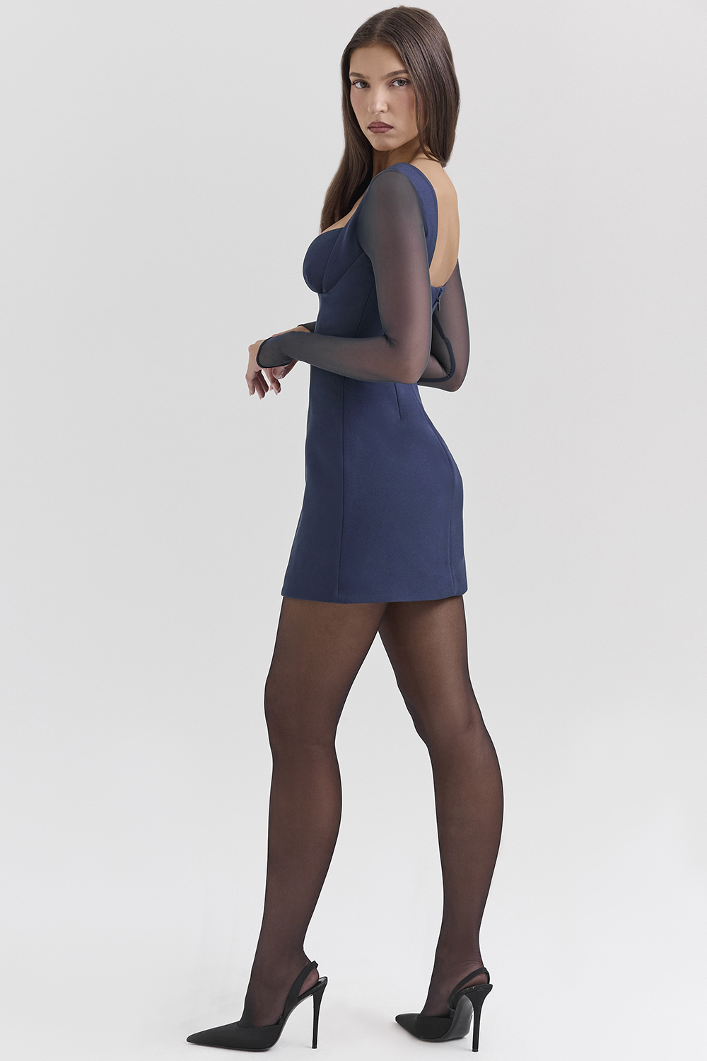 Angelie Midnight Stretch Crepe Plunge Mini Dress - SALE