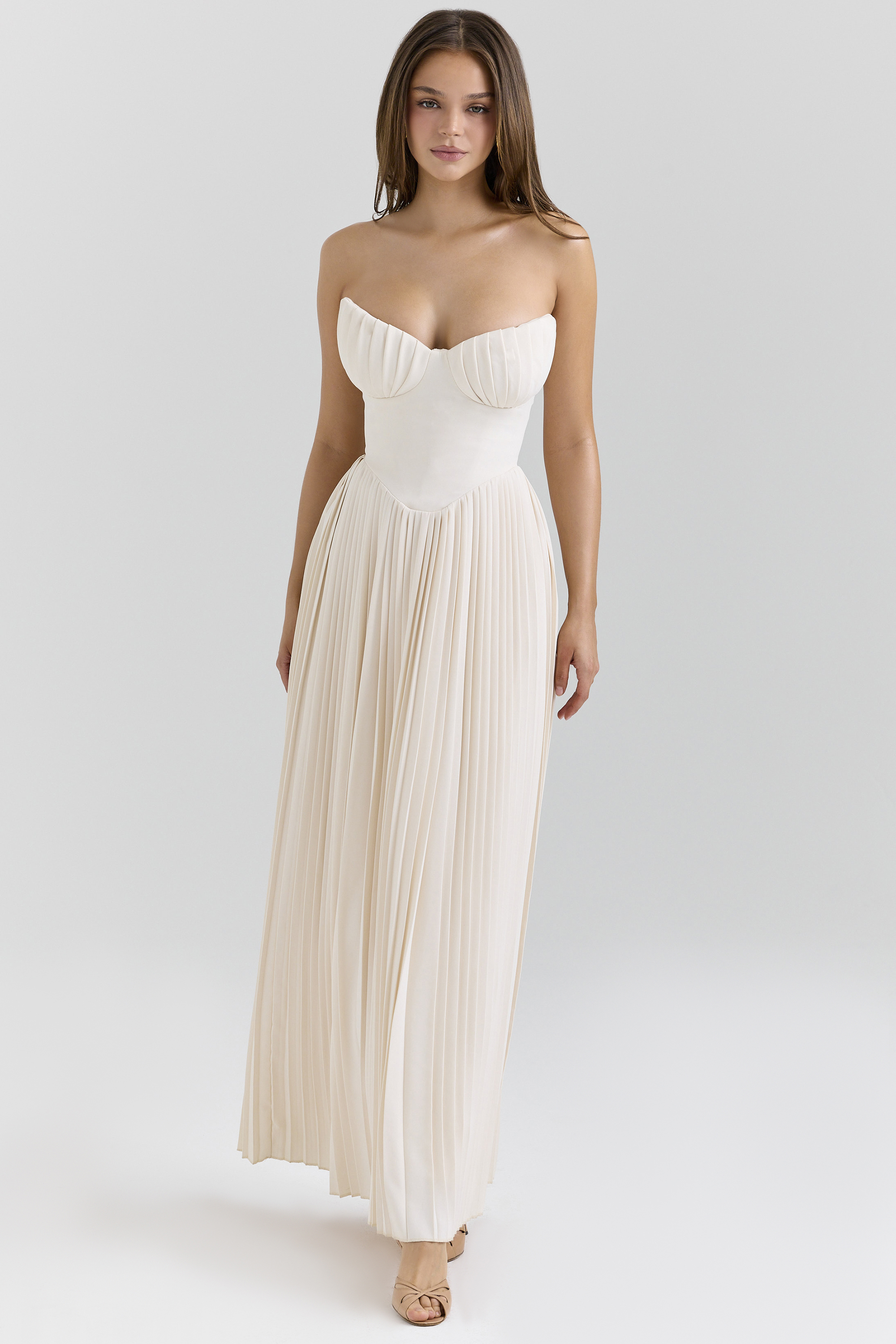 Marcella Ivory Georgette Pleated Maxi Dress