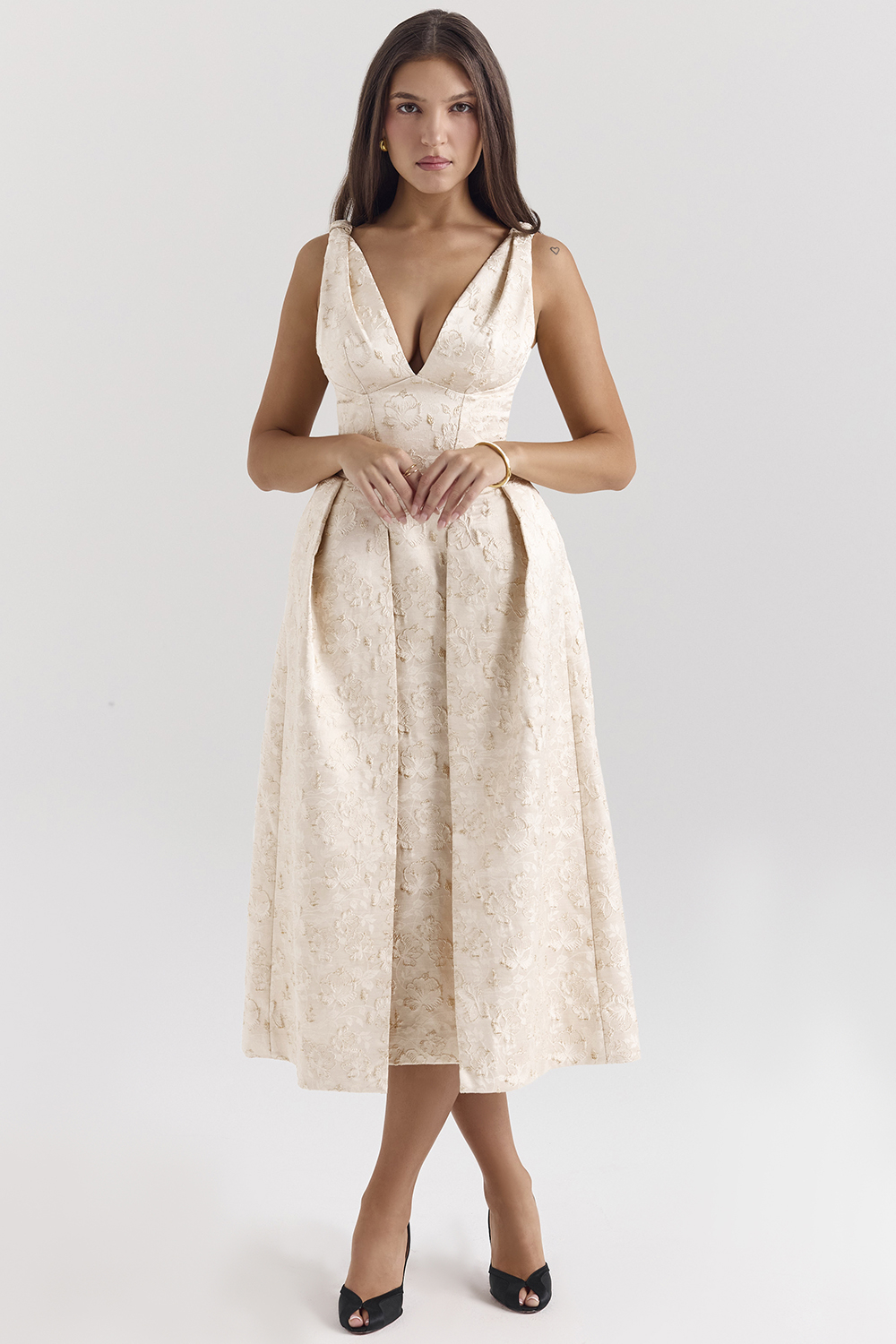 Paloma Ivory Metallic Jacquard Midi Dress - SALE