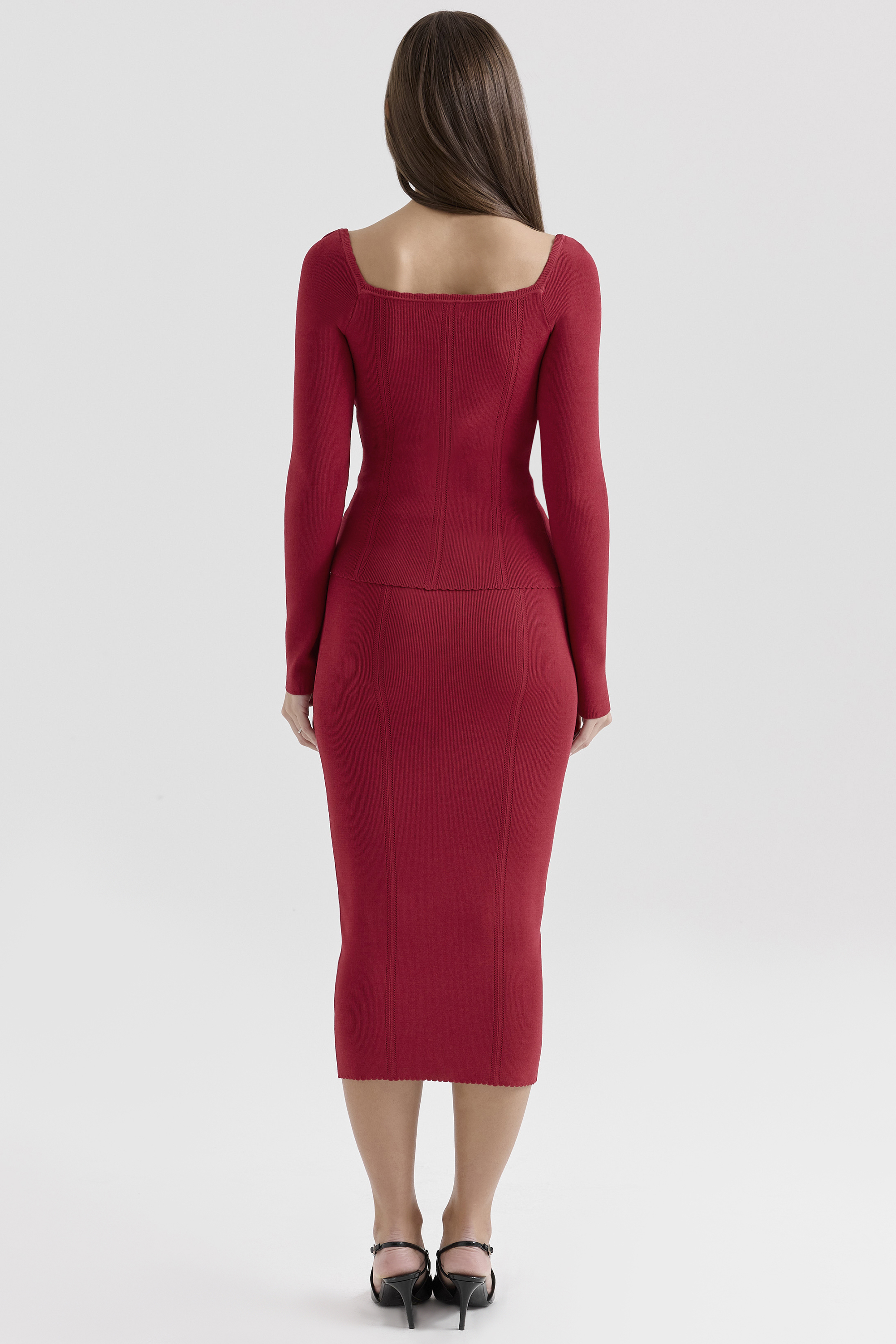 Eliane Red Bodycon Midi Skirt