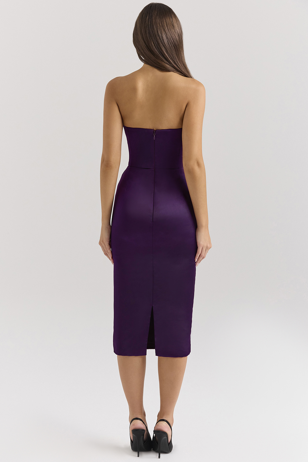 Santana Grape Satin Strapless Midi Dress