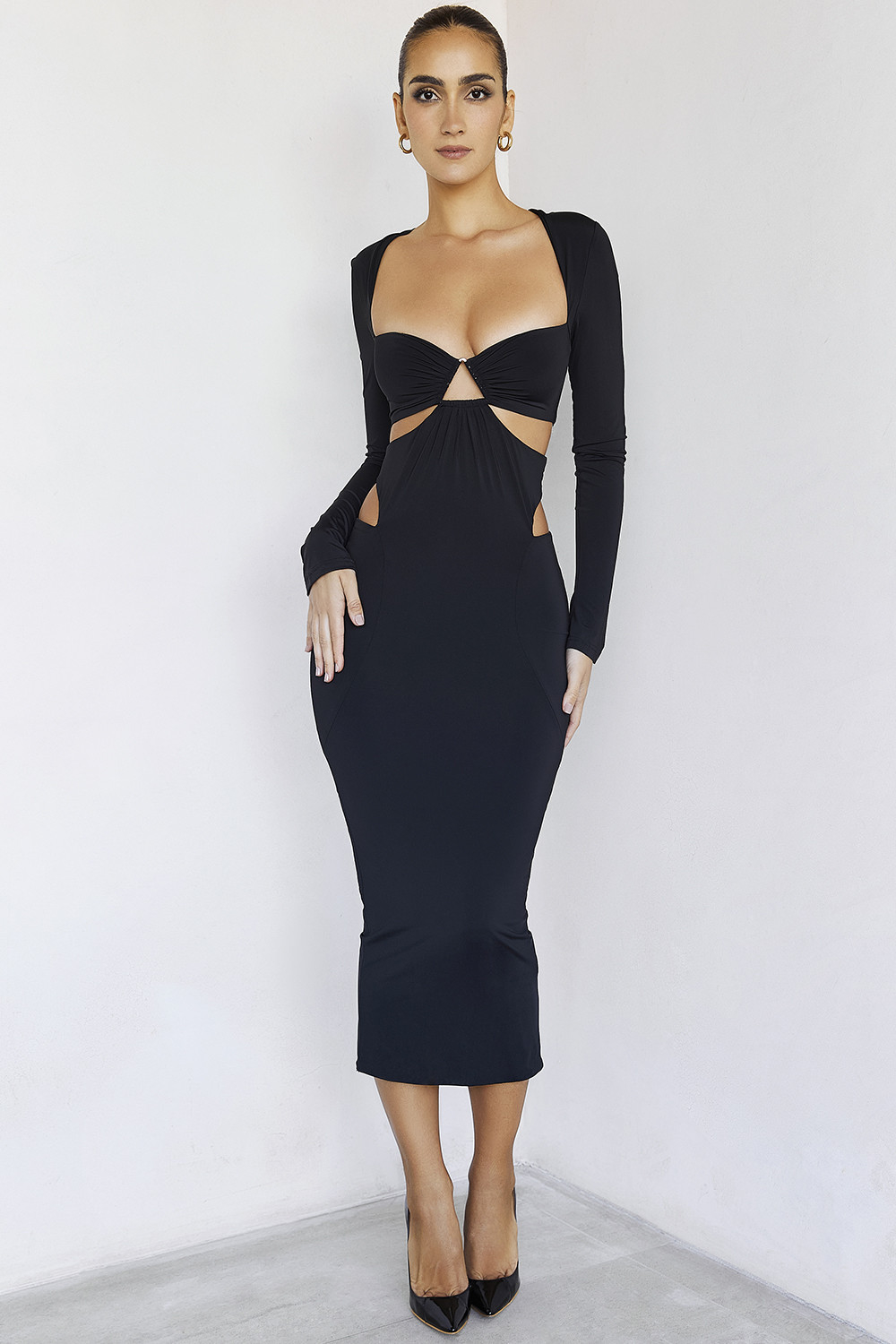Next to MeMistress Rocks  Black Jersey Cutout Midi Dress - SALE