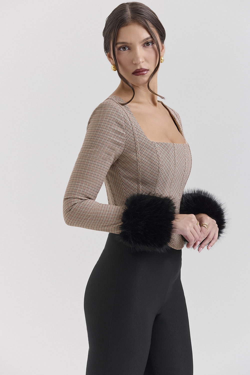 Antonia Brown Puppytooth Corset Top - SALE