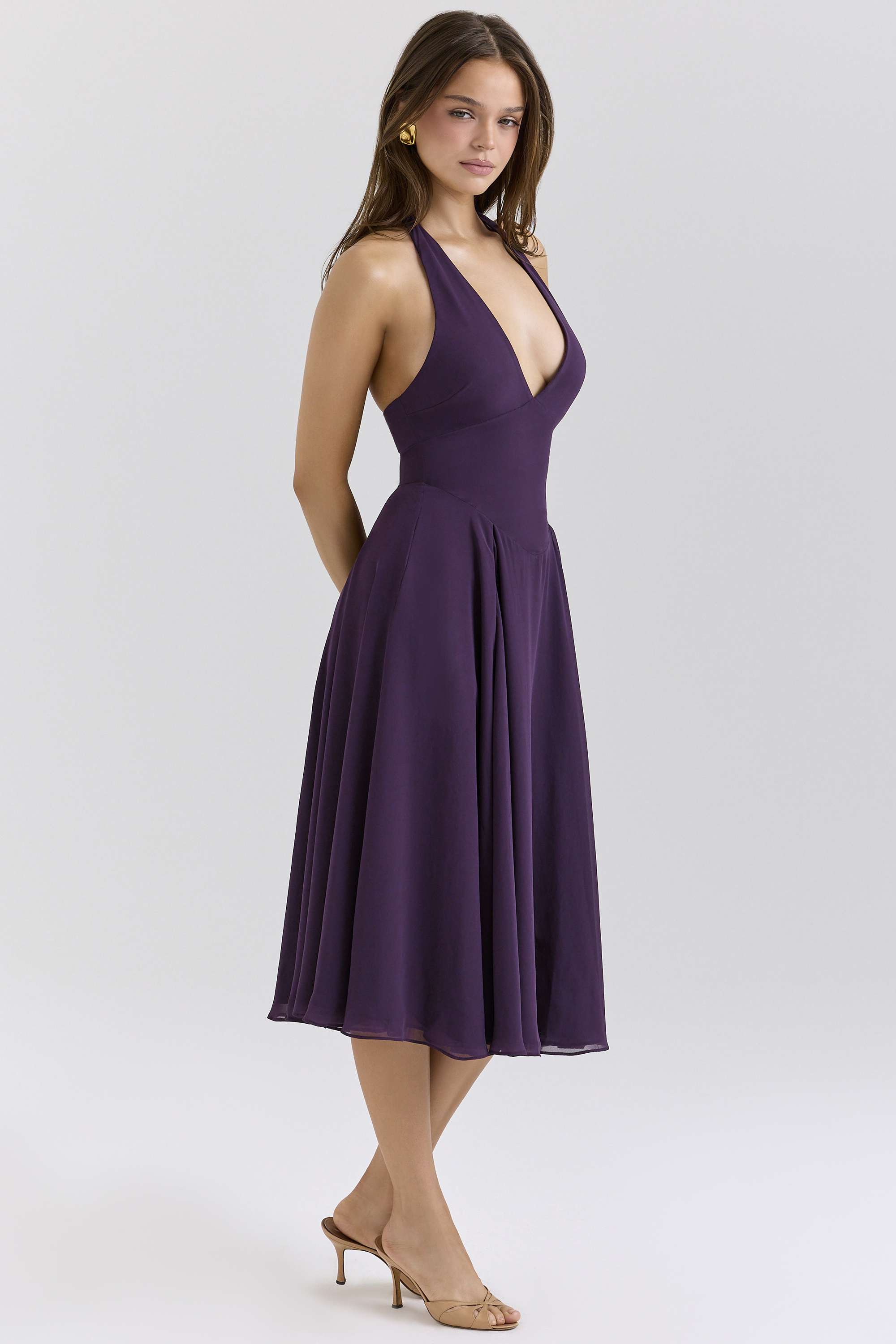 Solada Grape Georgette Halter Sundress
