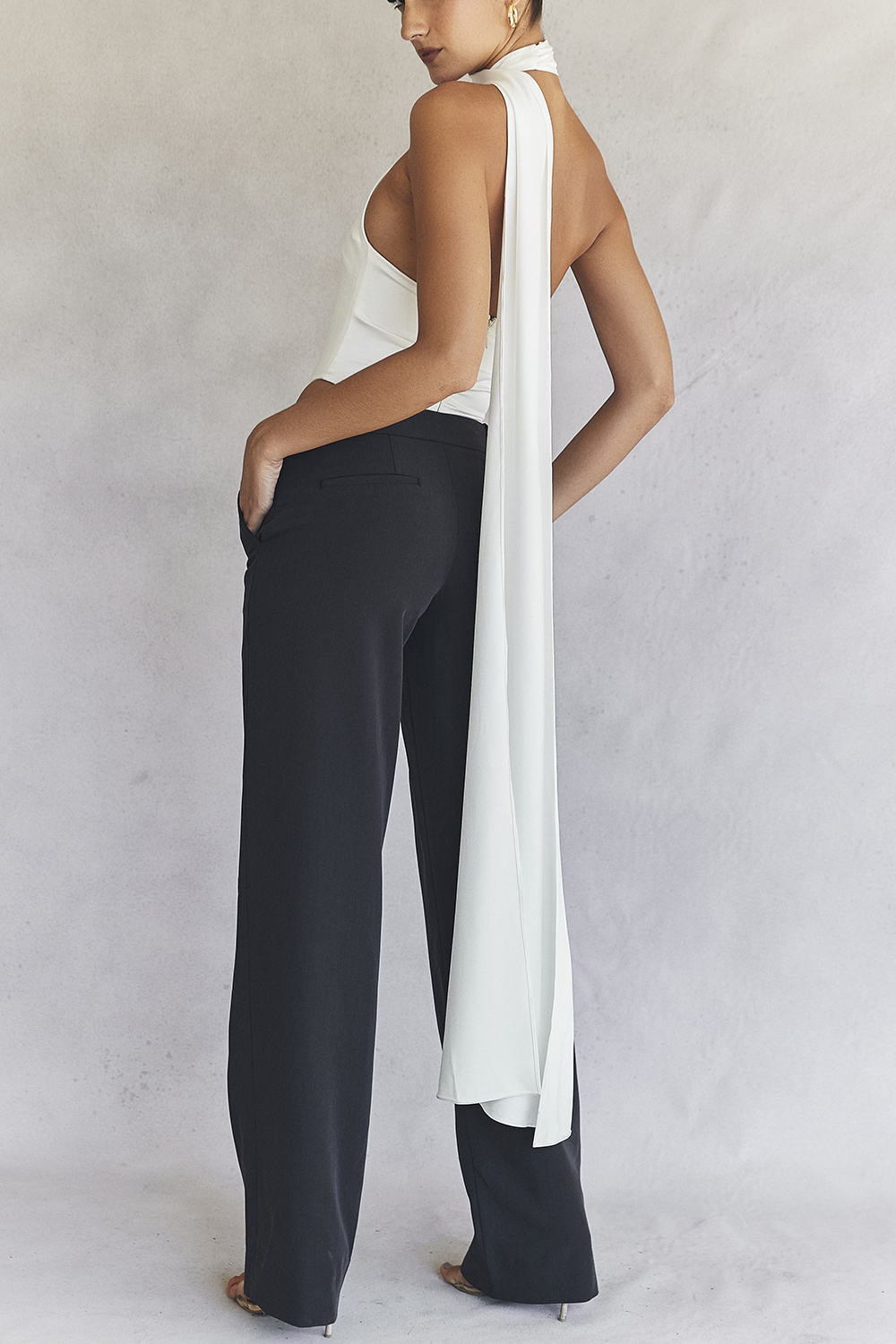 Farrah Ivory Satin Wrap Neck Bodysuit