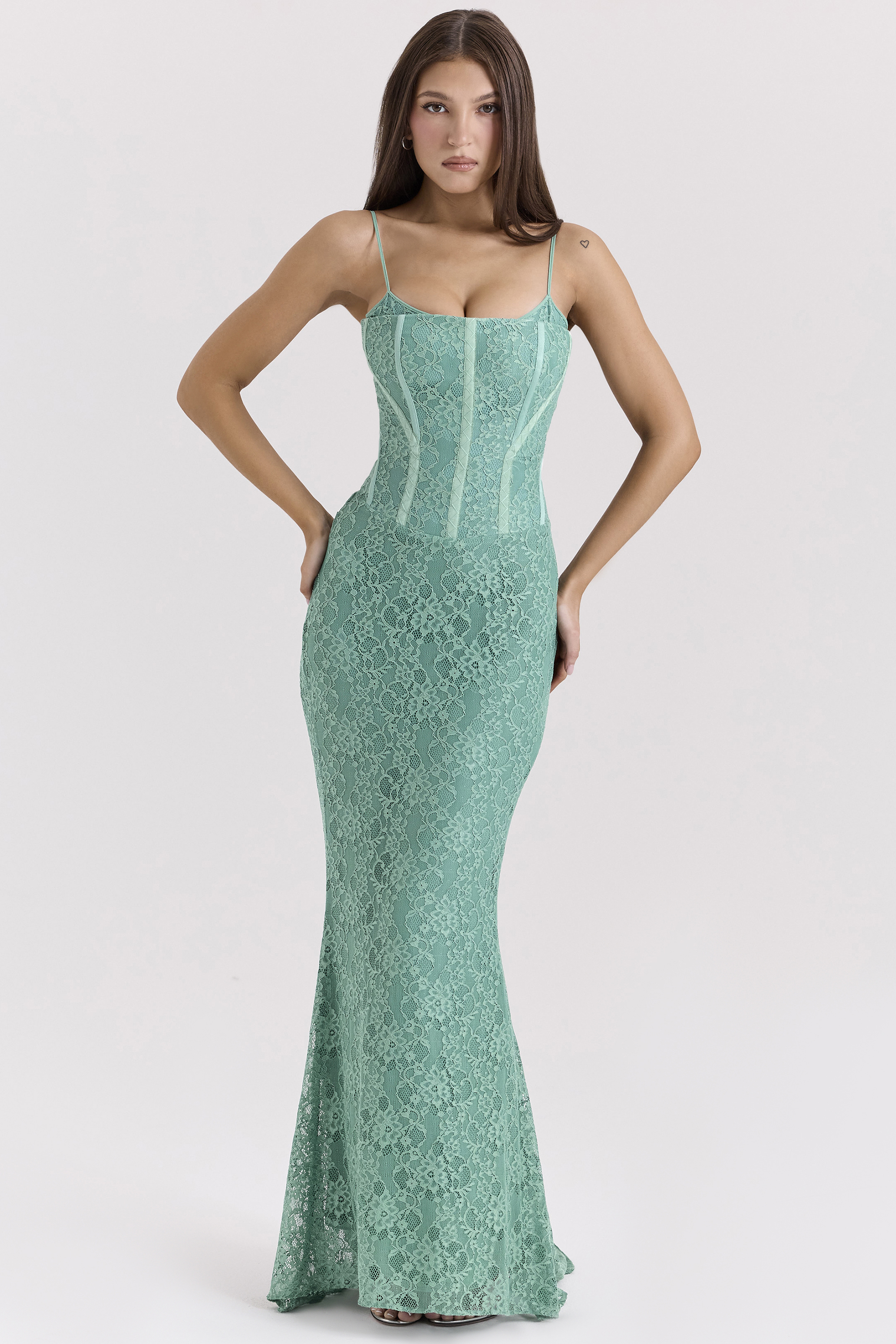 Antonina Jade Lace Corset Maxi Dress