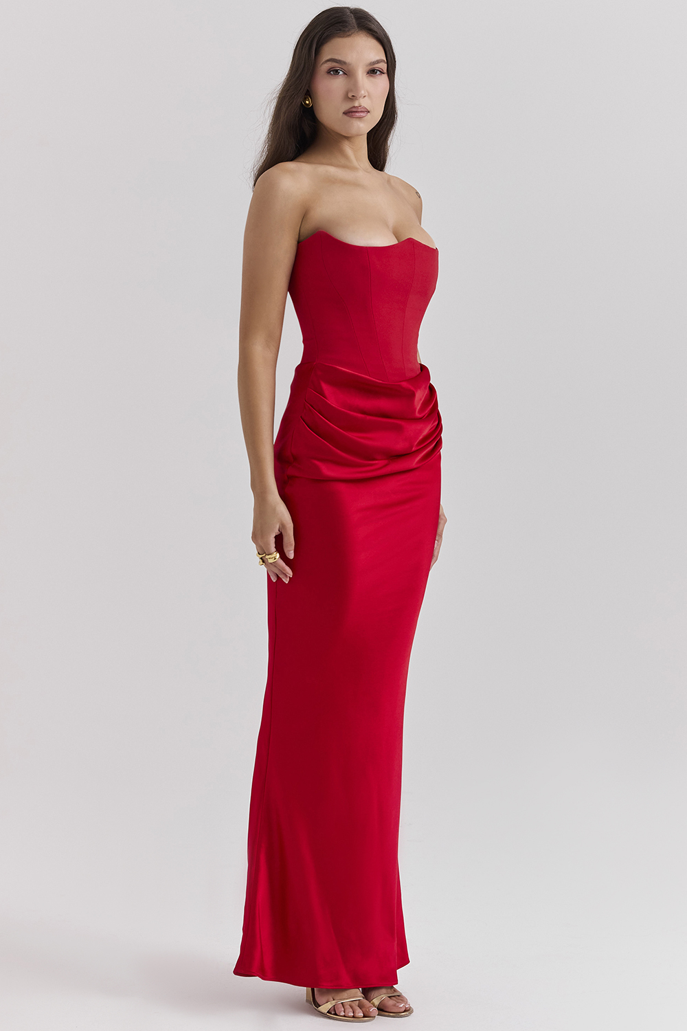 Persephone Scarlet Strapless Corset Maxi Dress