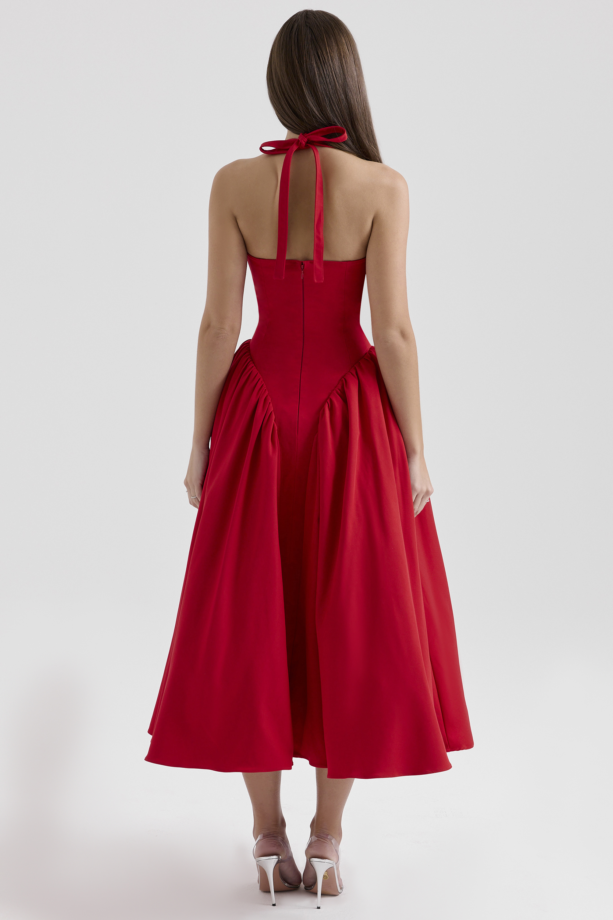Marilyn Red Twill Halter Midi Dress