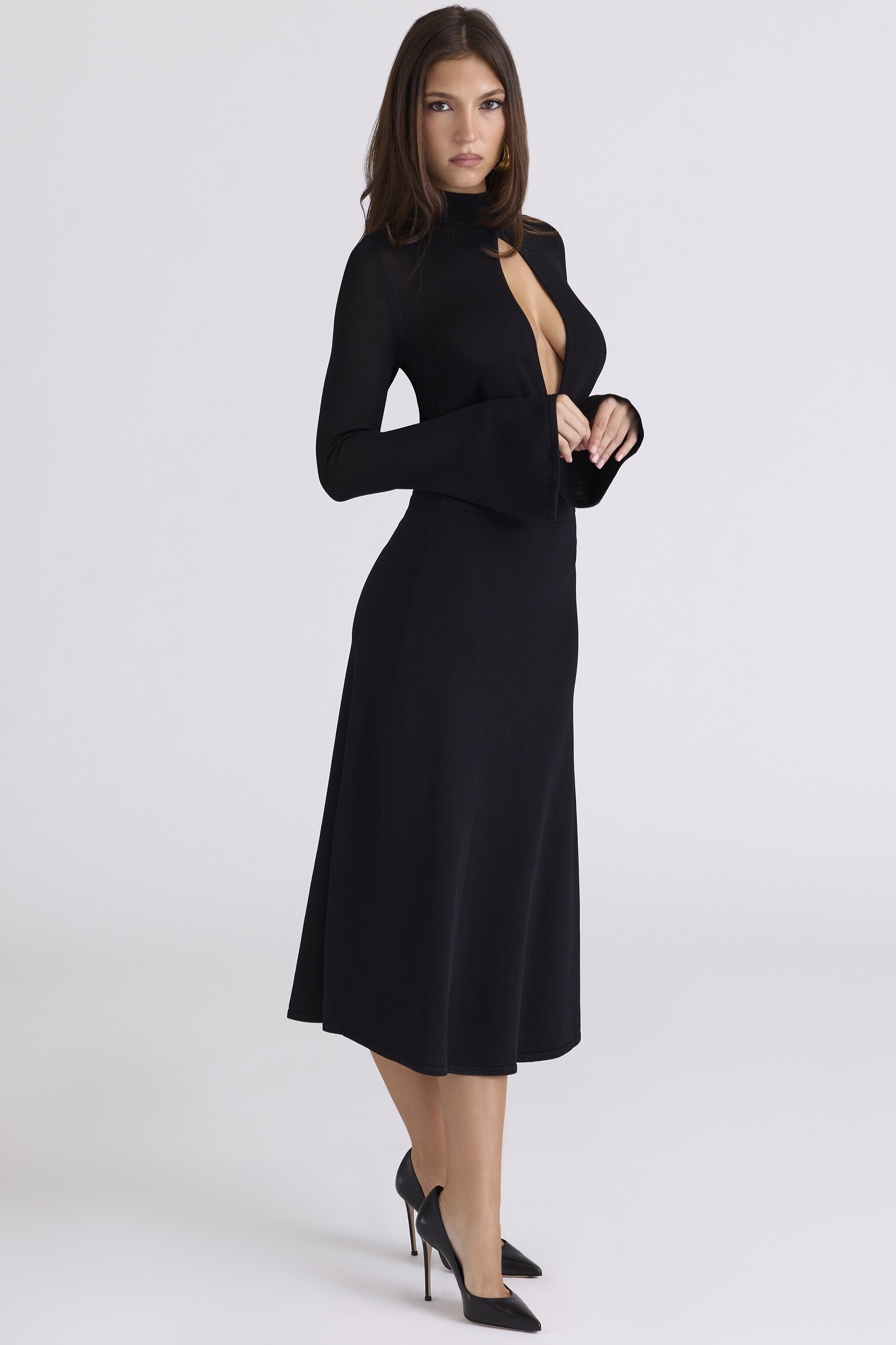 Asti Black A-Line Midi Skirt