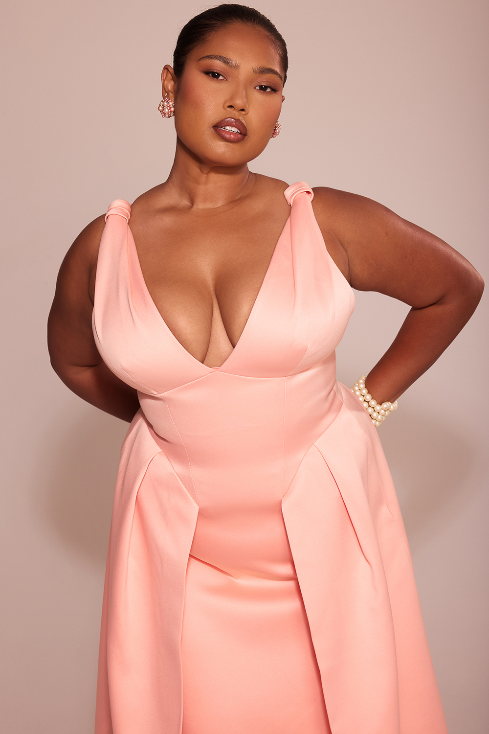 Paloma Peach Satin Pleated Midi Dress - SALE