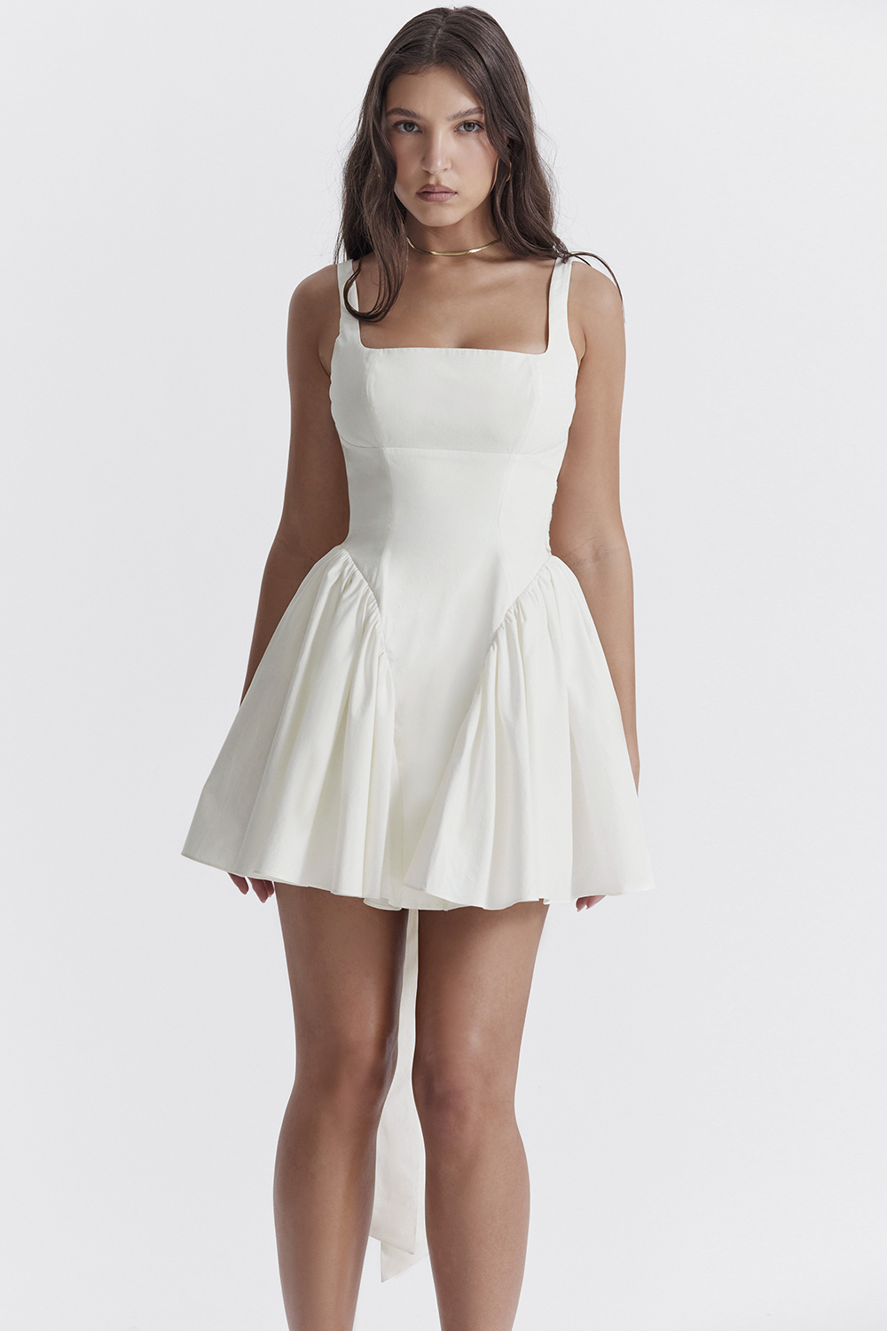 Florianne Ivory Cotton Bow Mini Dress