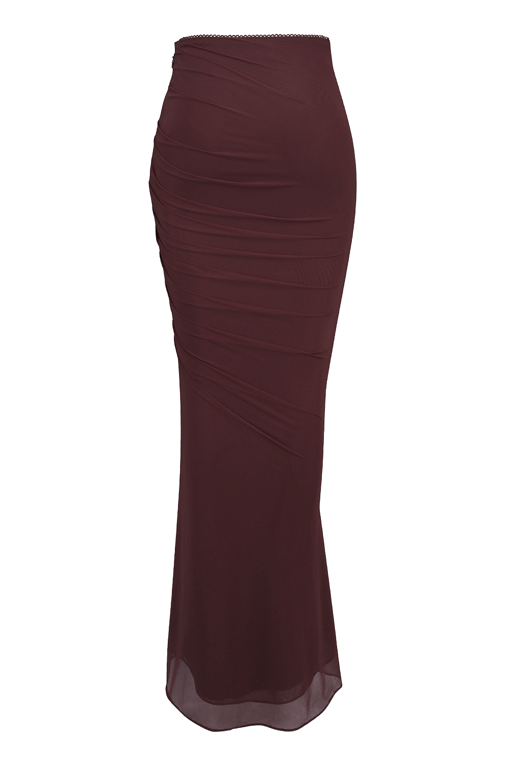 Cassidy Cabernet Fluted Hem Mesh Maxi Skirt