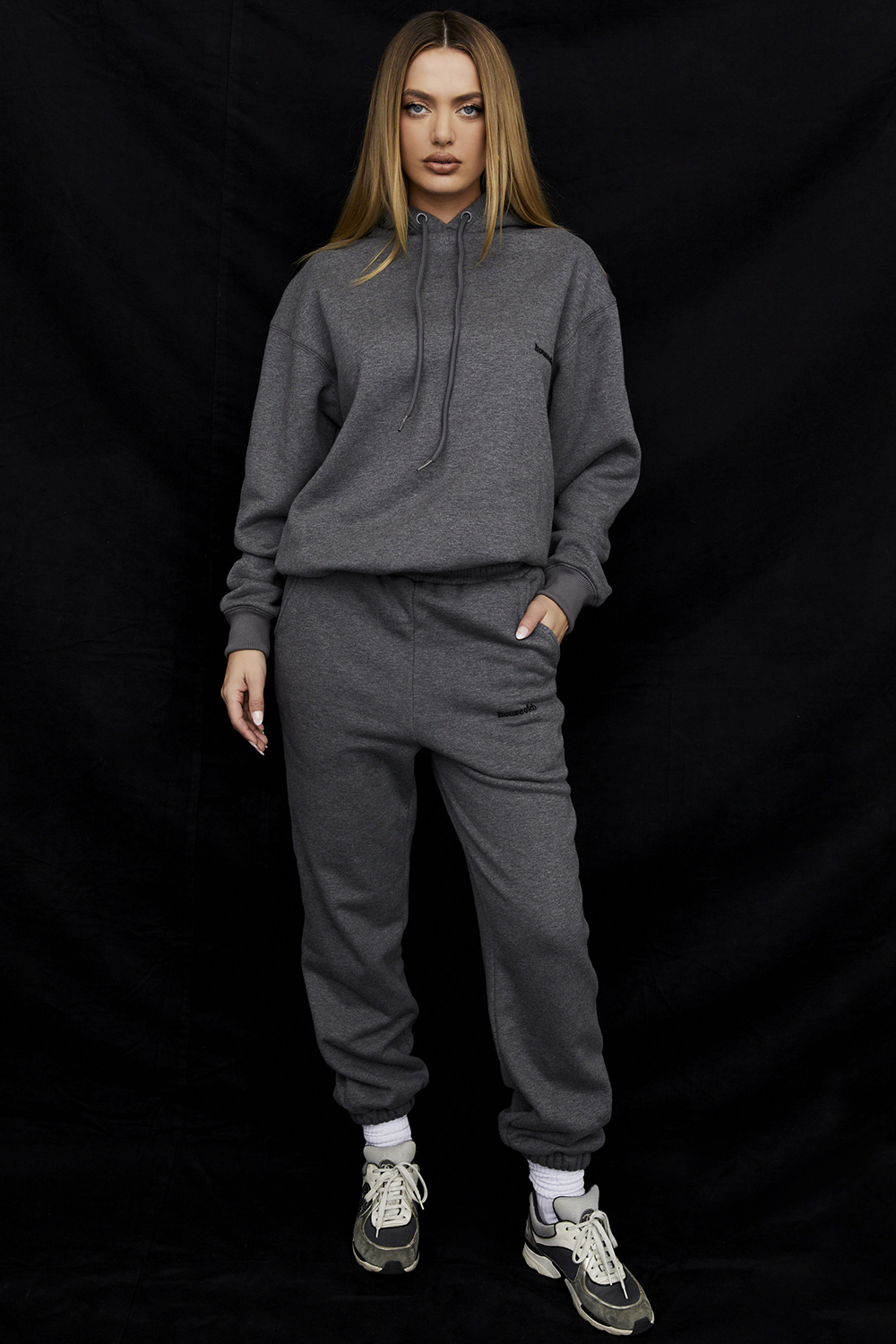 Halo Dark Grey Cotton Fleece-Back Oversized Hoodie