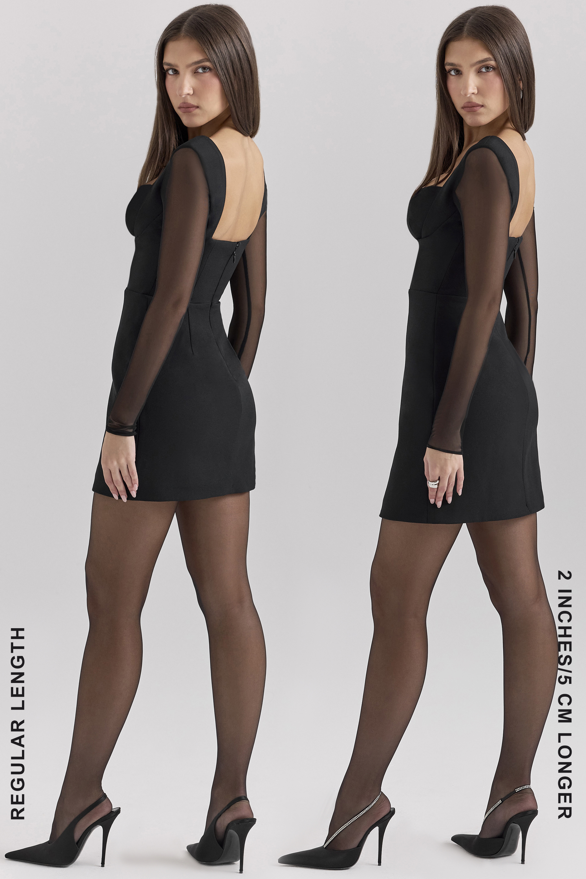 Angelie Black Stretch Crepe Plunge Mini Dress