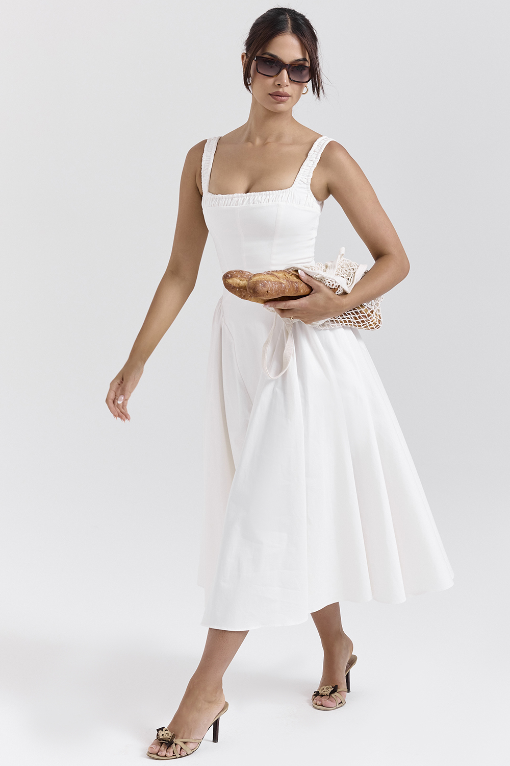 Dorothy White Cotton Midi Sundress