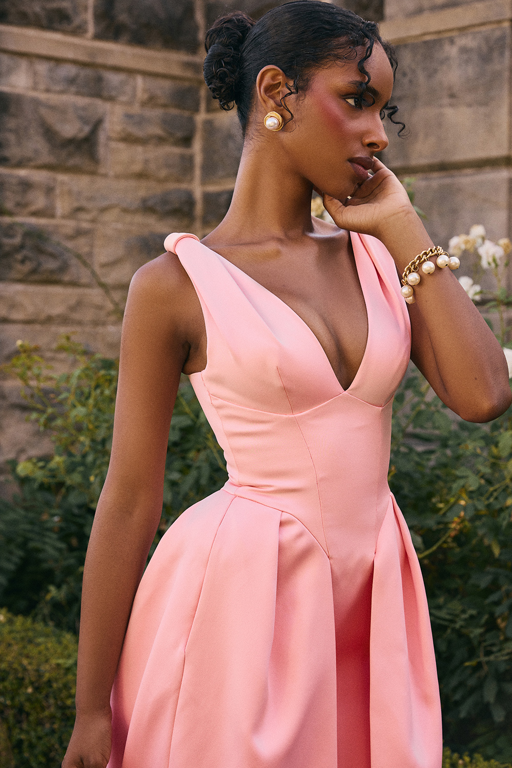 Paloma Peach Satin Pleated Midi Dress - SALE